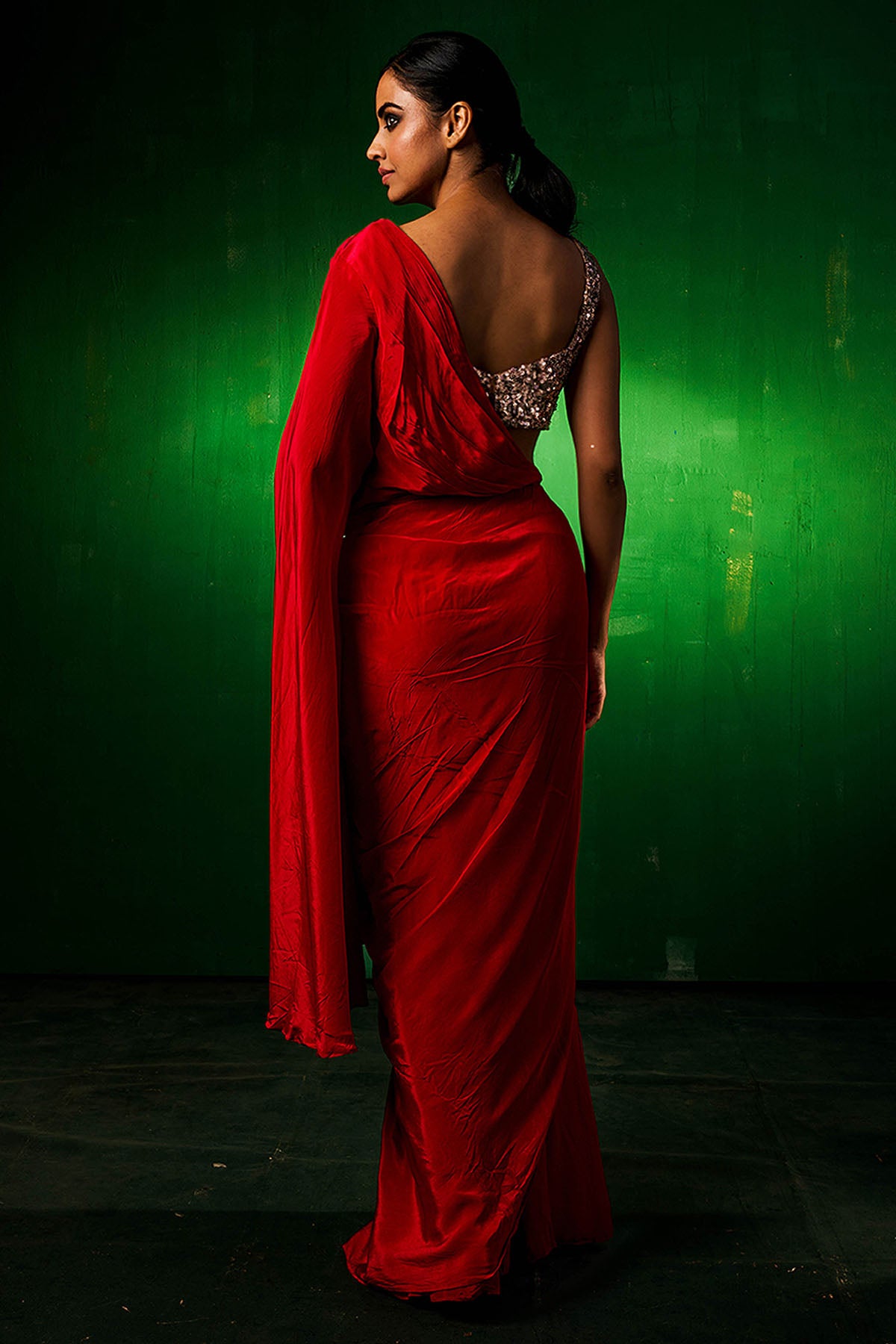 Scarlet Red Wrap Saree & Blouse