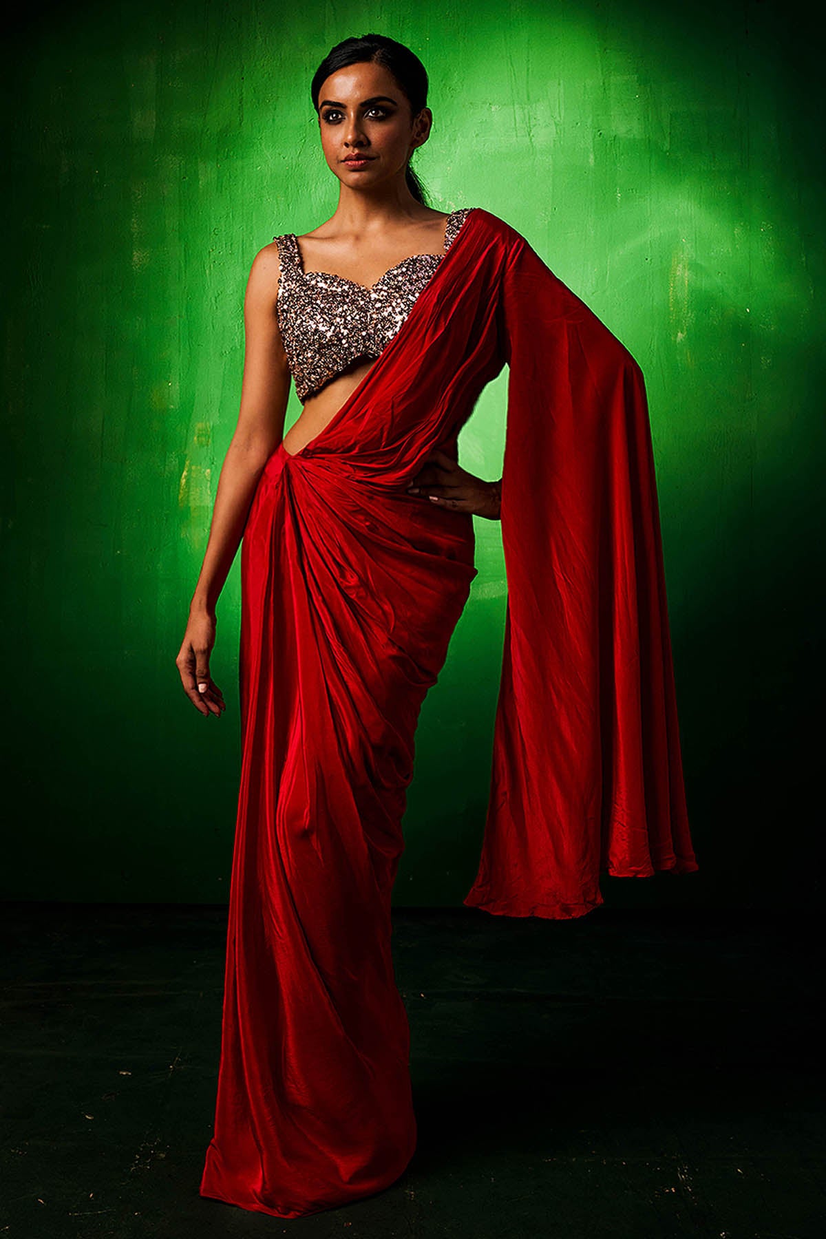 Scarlet Red Wrap Saree & Blouse