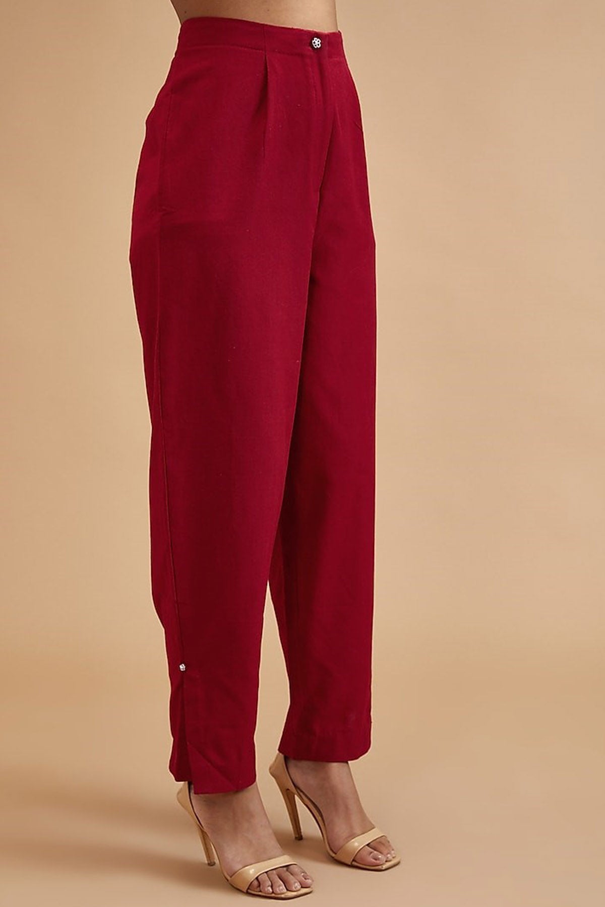 Scarlet Red Handloom Cotton Pants