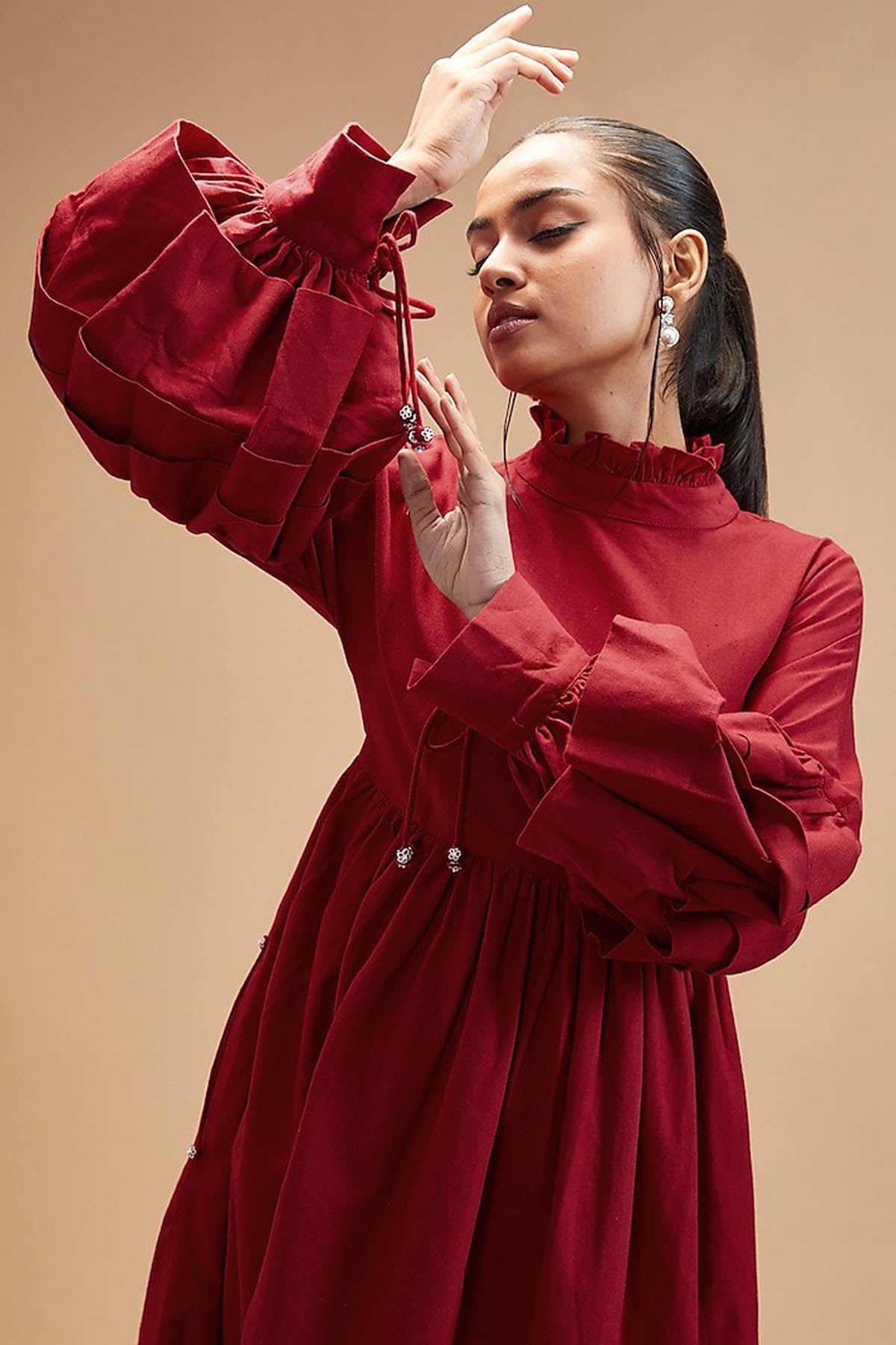Scarlet Red Ruffled Collar Dress