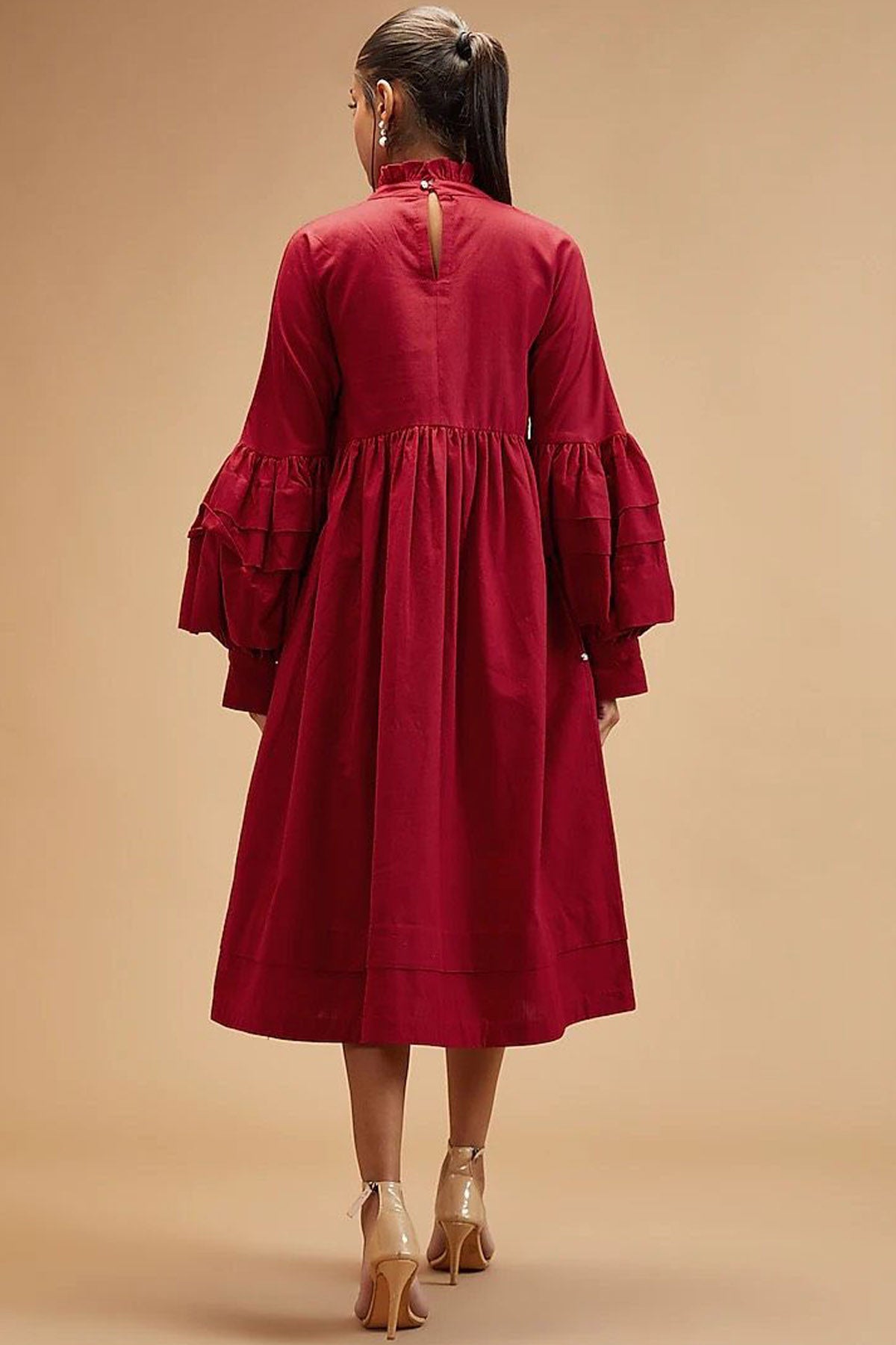 Scarlet Red Ruffled Collar Dress