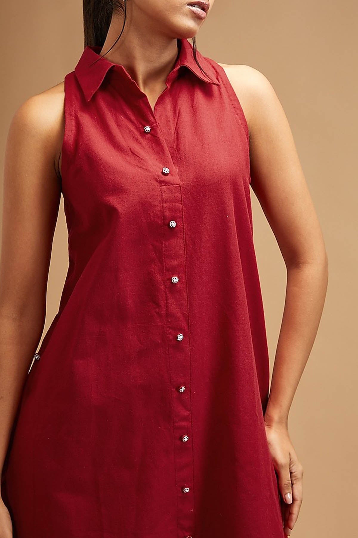 Scarlet Red Shirt Collar Dress