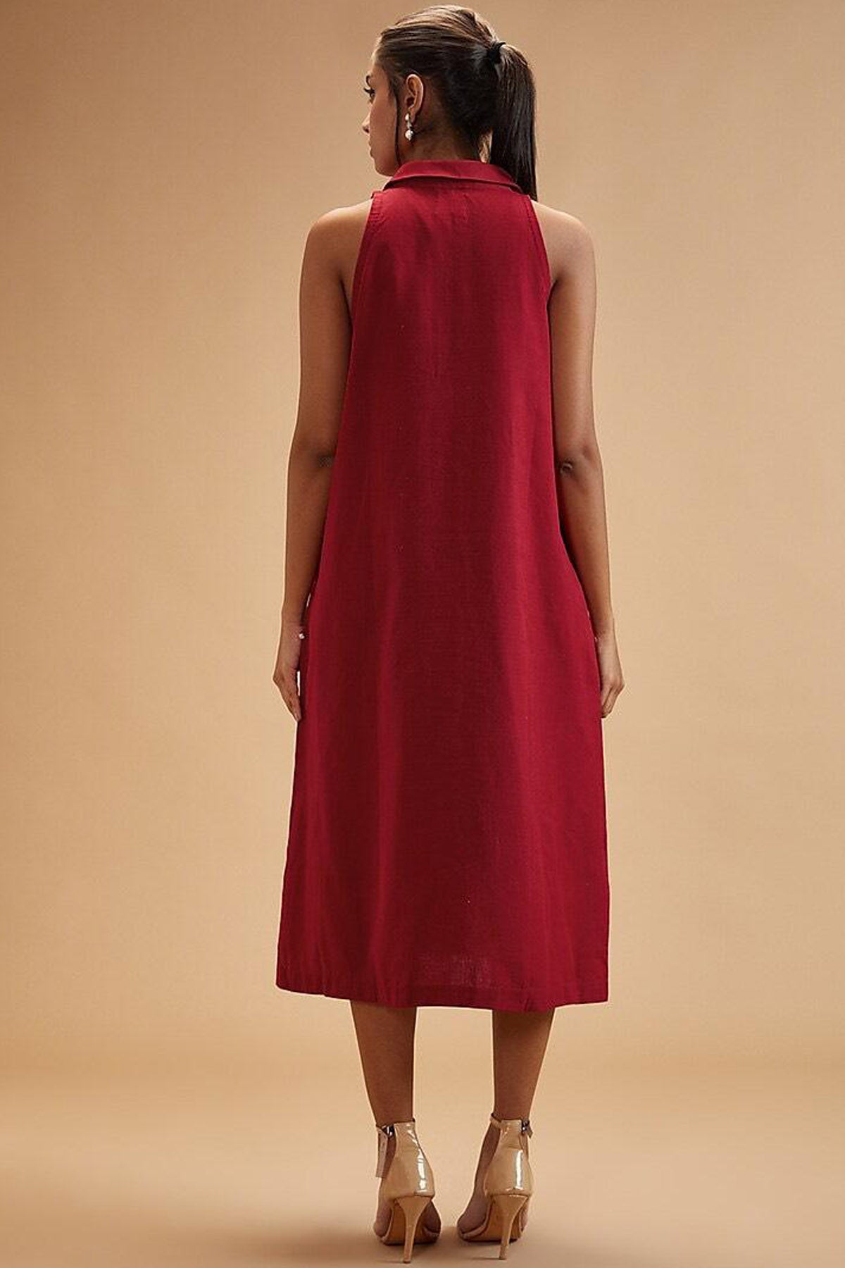 Scarlet Red Shirt Collar Dress