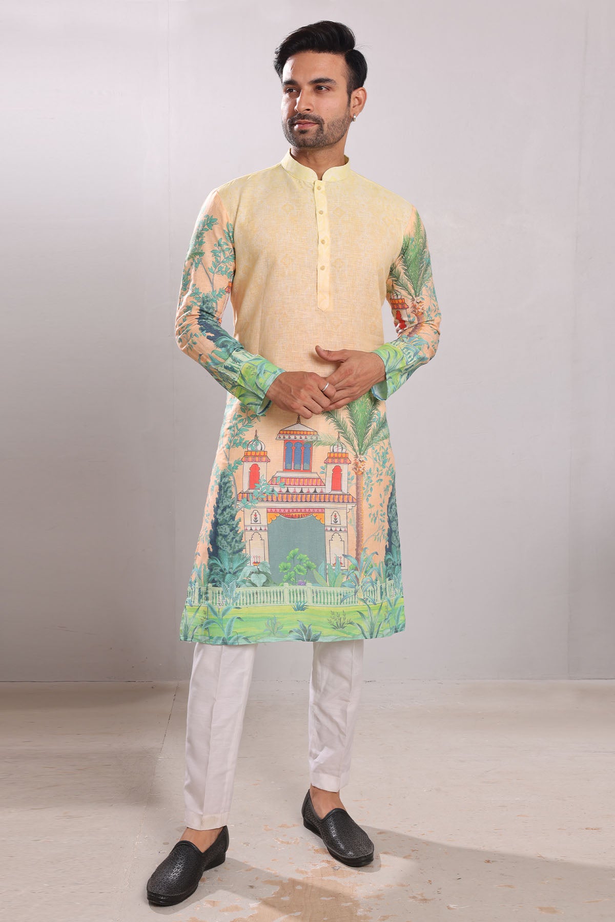 Scenery Print Linen Blend Kurta