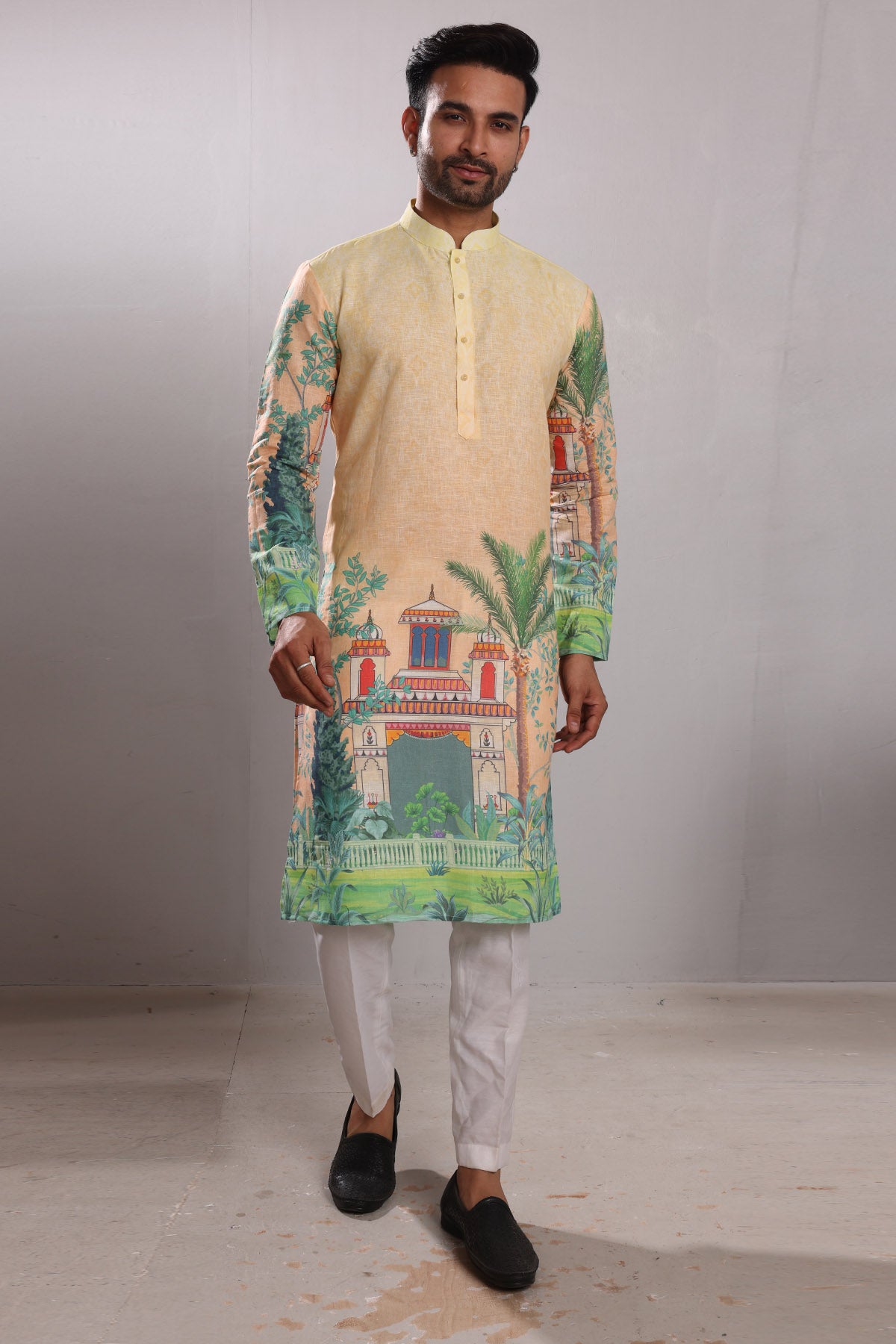 Scenery Print Linen Blend Kurta