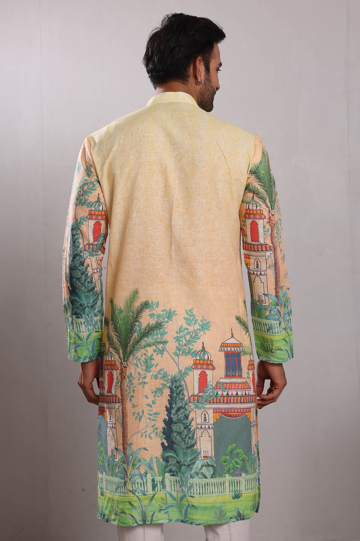 Scenery Print Linen Blend Kurta
