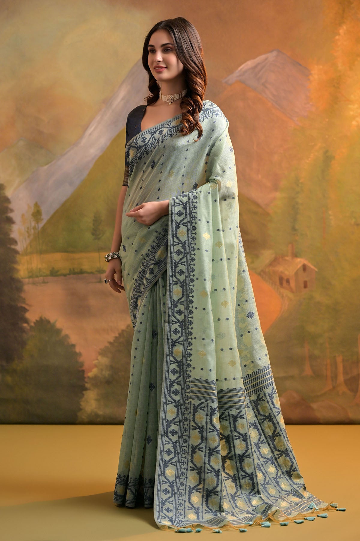 Buy Sea-Green Thread Woven Saree by Lili Lala for women online at ScrollnShops