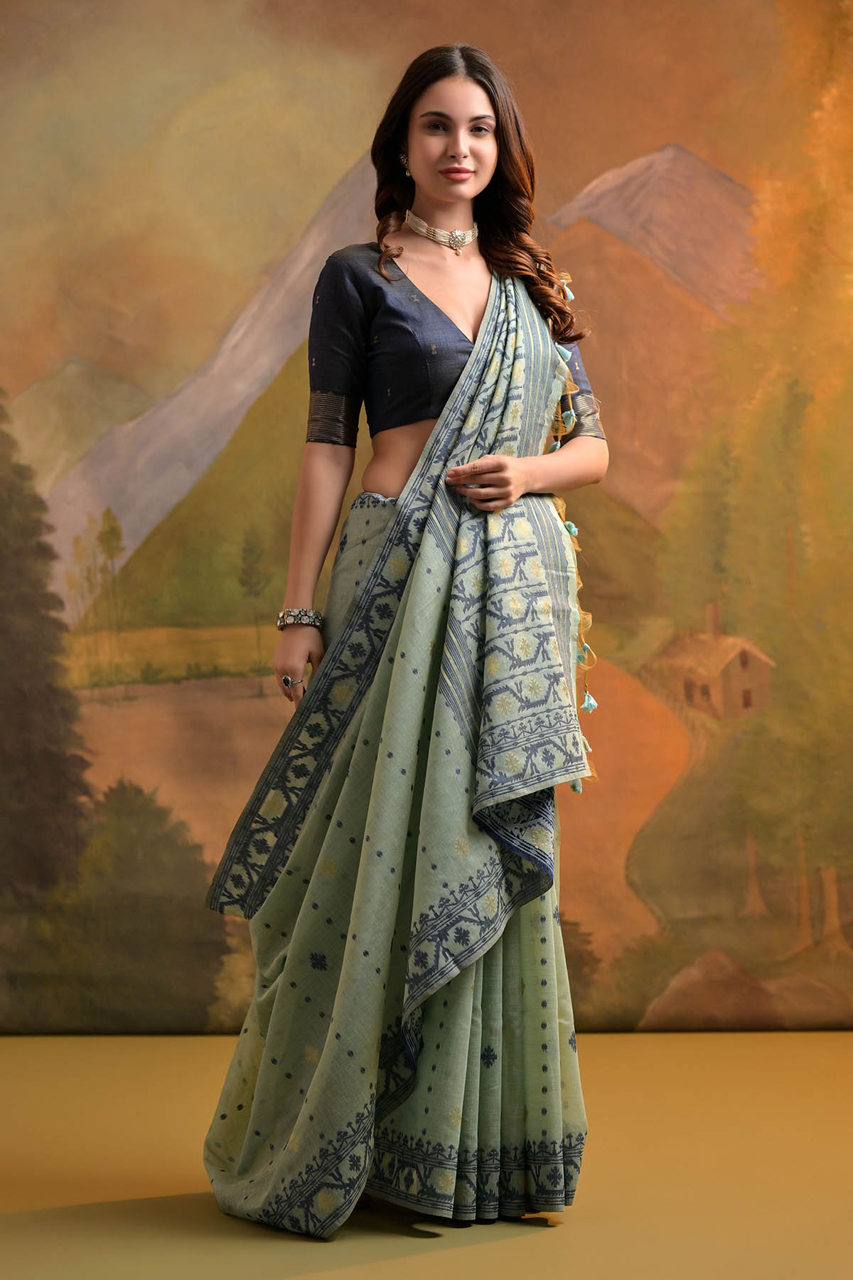 Sea-Green Thread Woven Saree