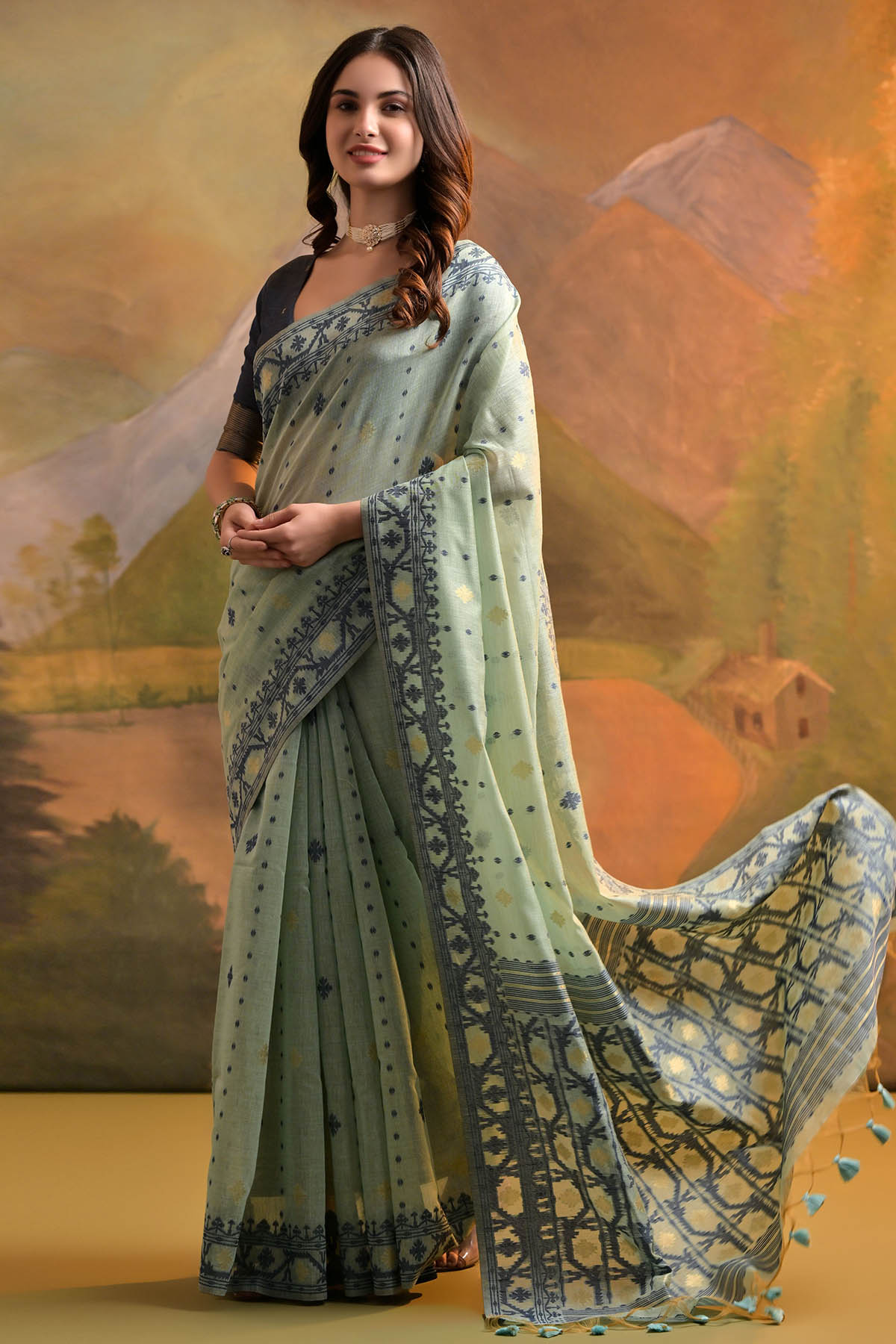 Sea-Green Thread Woven Saree