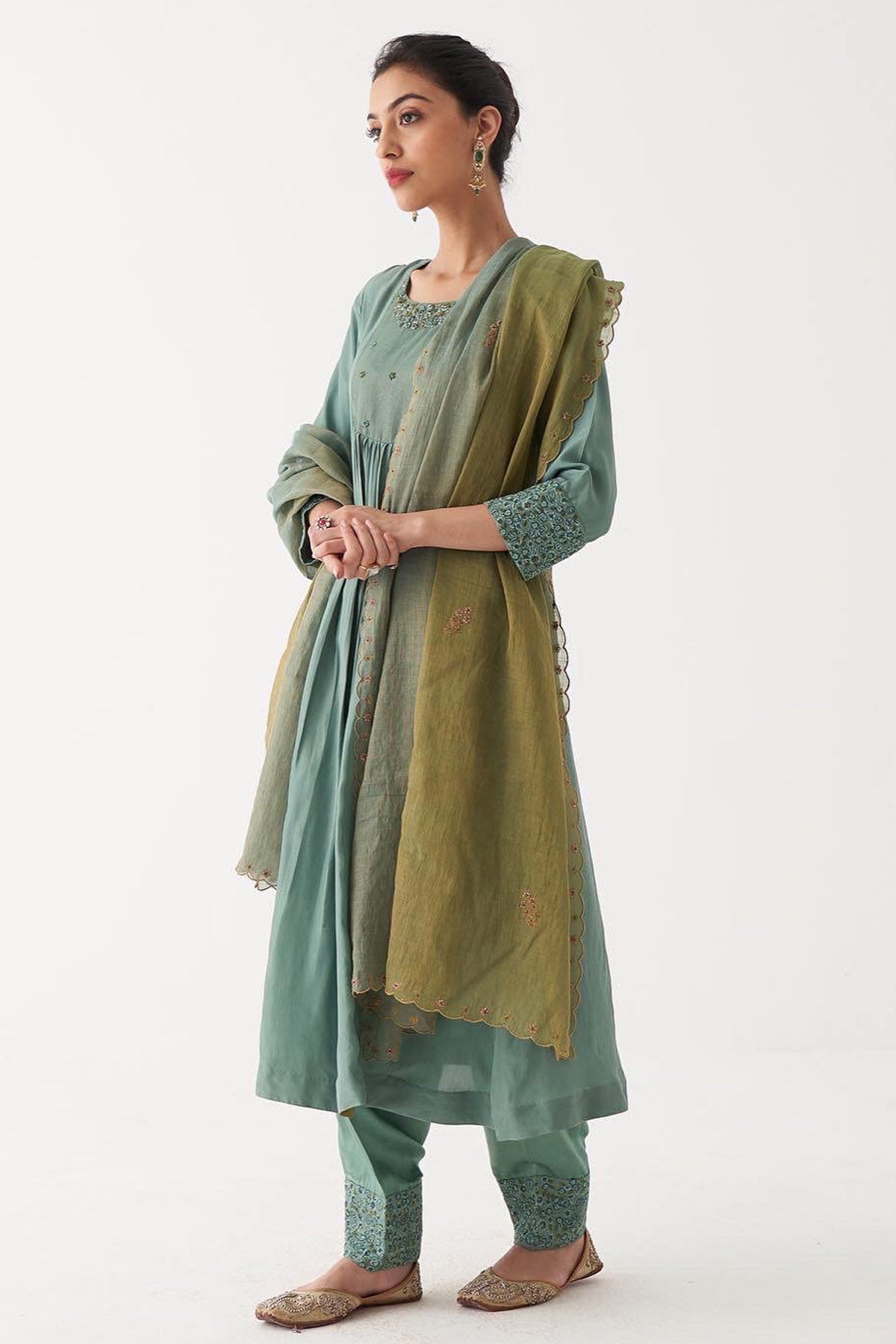 Sea Green Habutai Silk Kurta Set