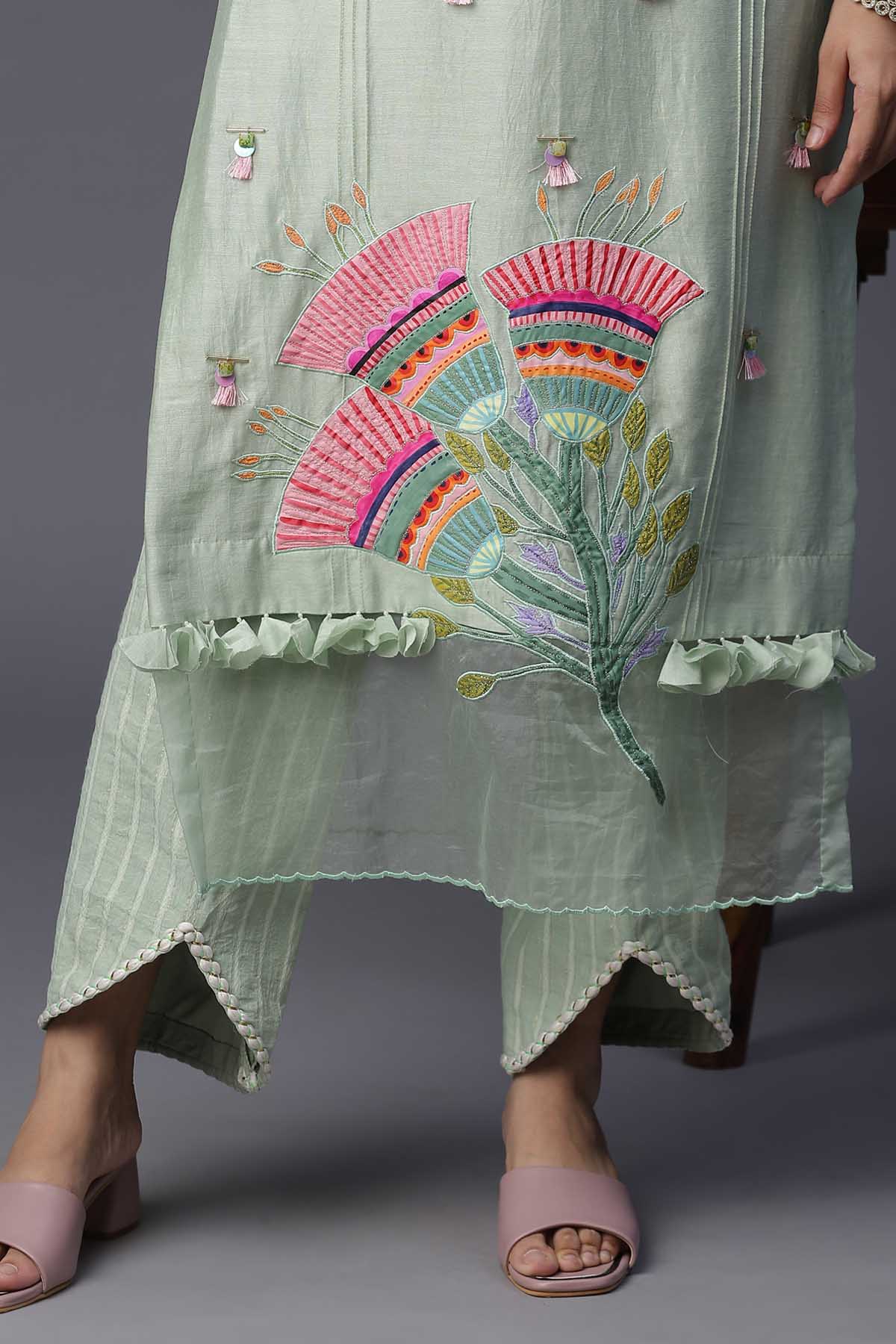 Sea Green Handpainted Kurta Set