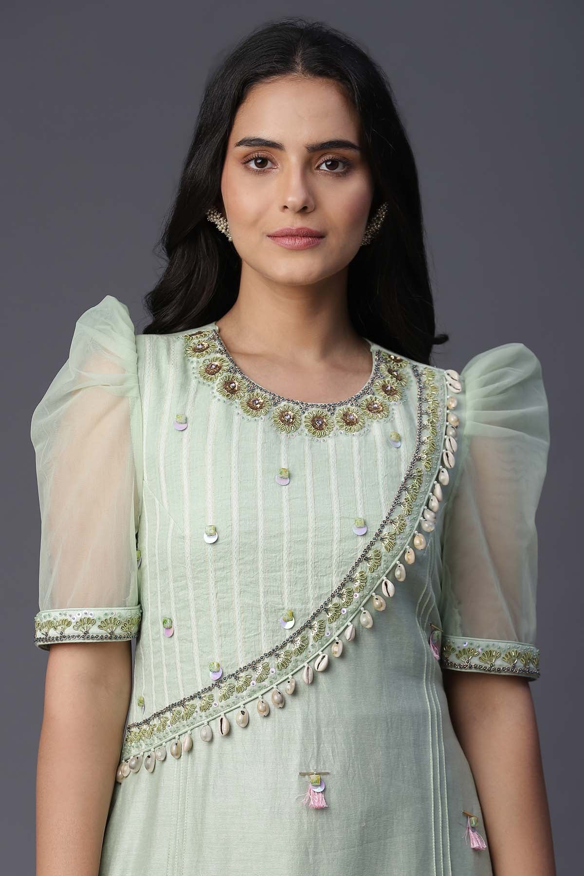 Sea Green Handpainted Kurta Set