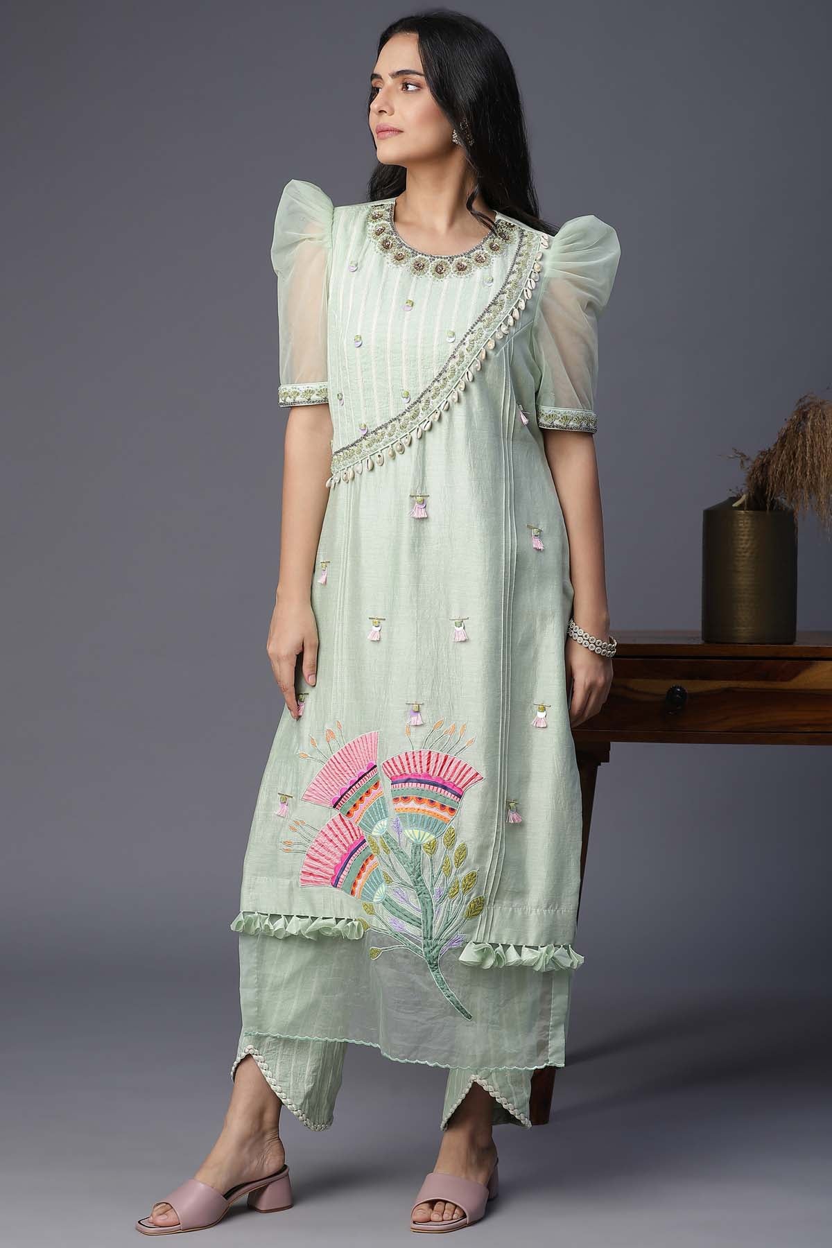 Sea Green Handpainted Kurta Set