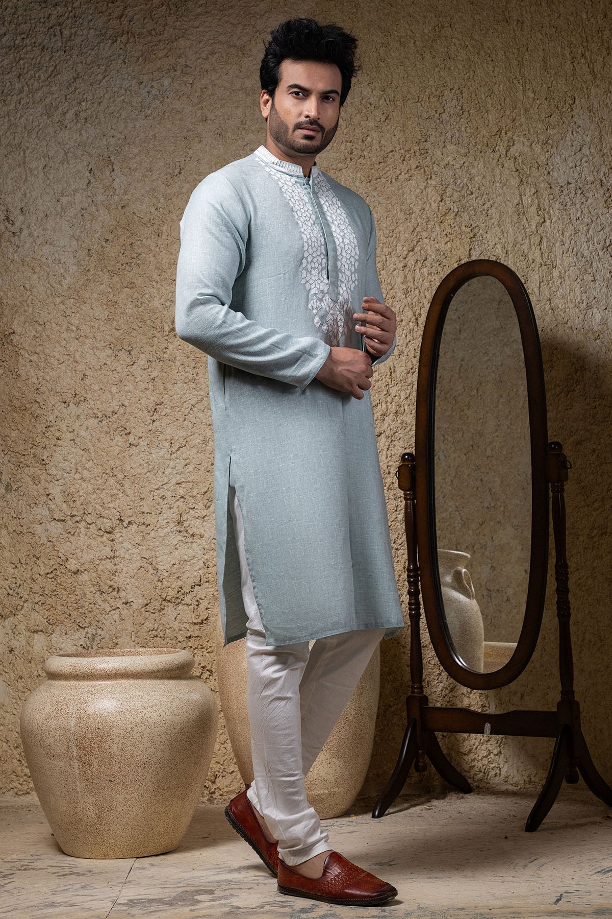Sea Blue Applique Work Kurta Set