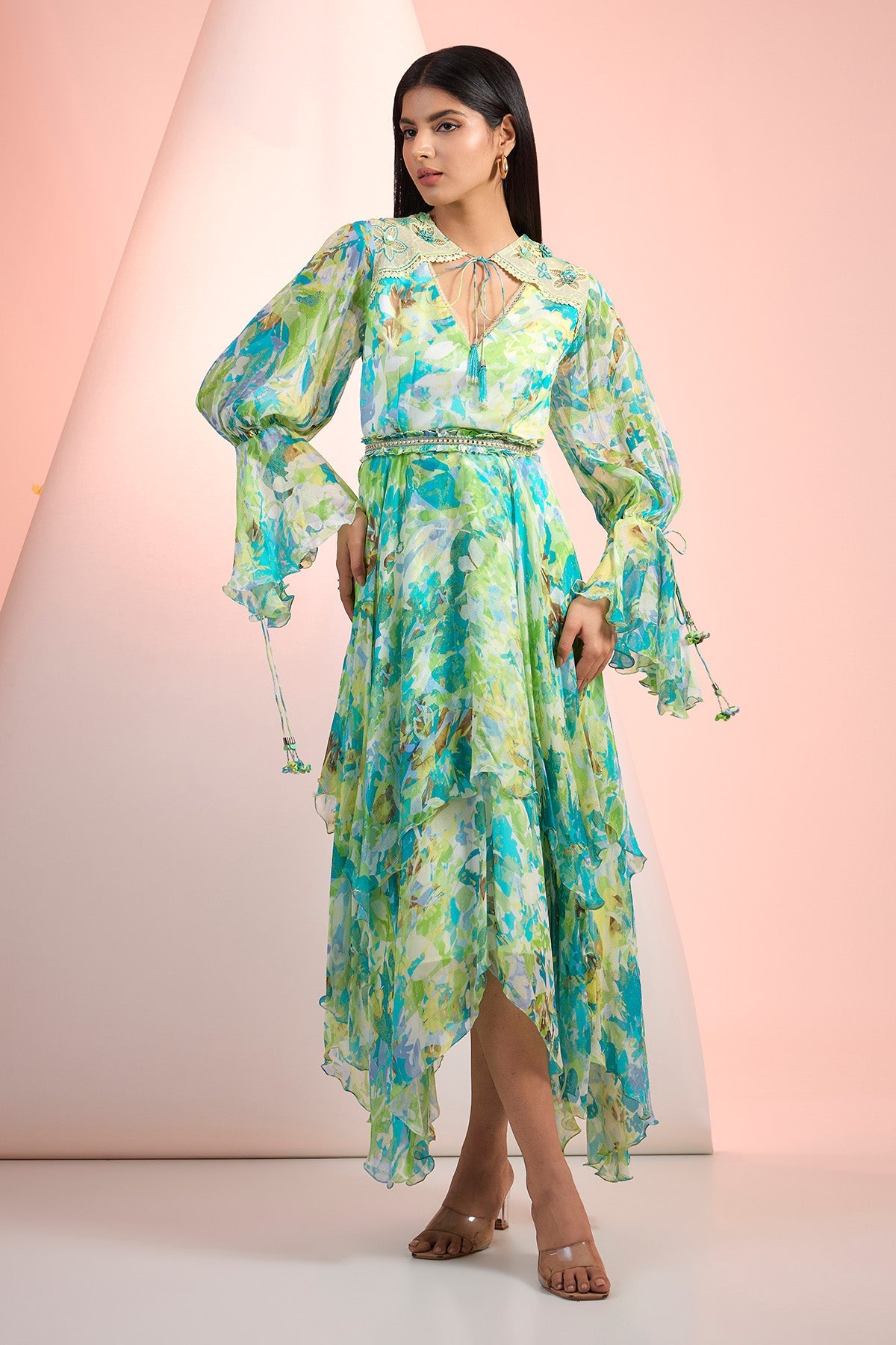 Buy Sea Green Asymmetrical Dress by Mandira Wirk for Women online at ScrollnShops