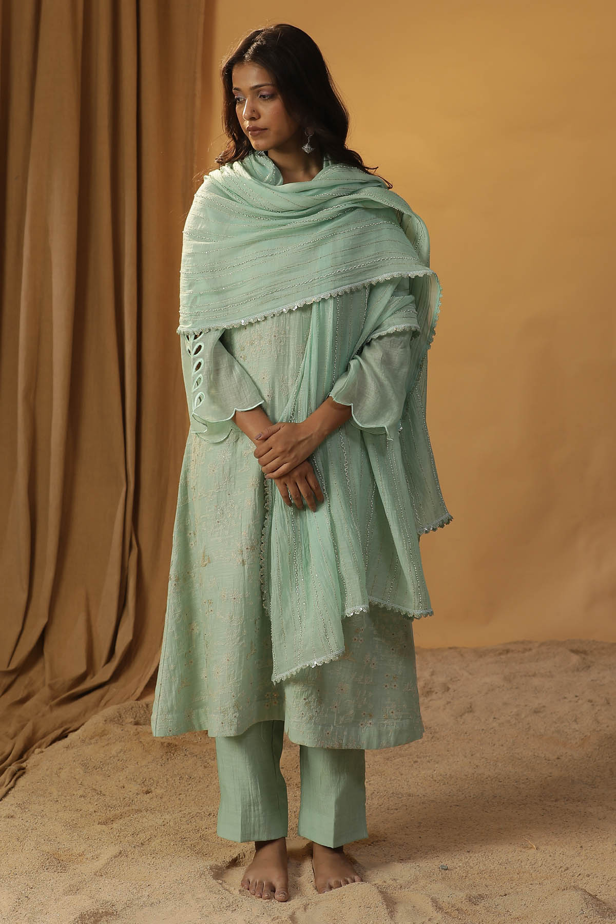 Buy Arpita SulakshanaSea Green Chanderi Kurta Set