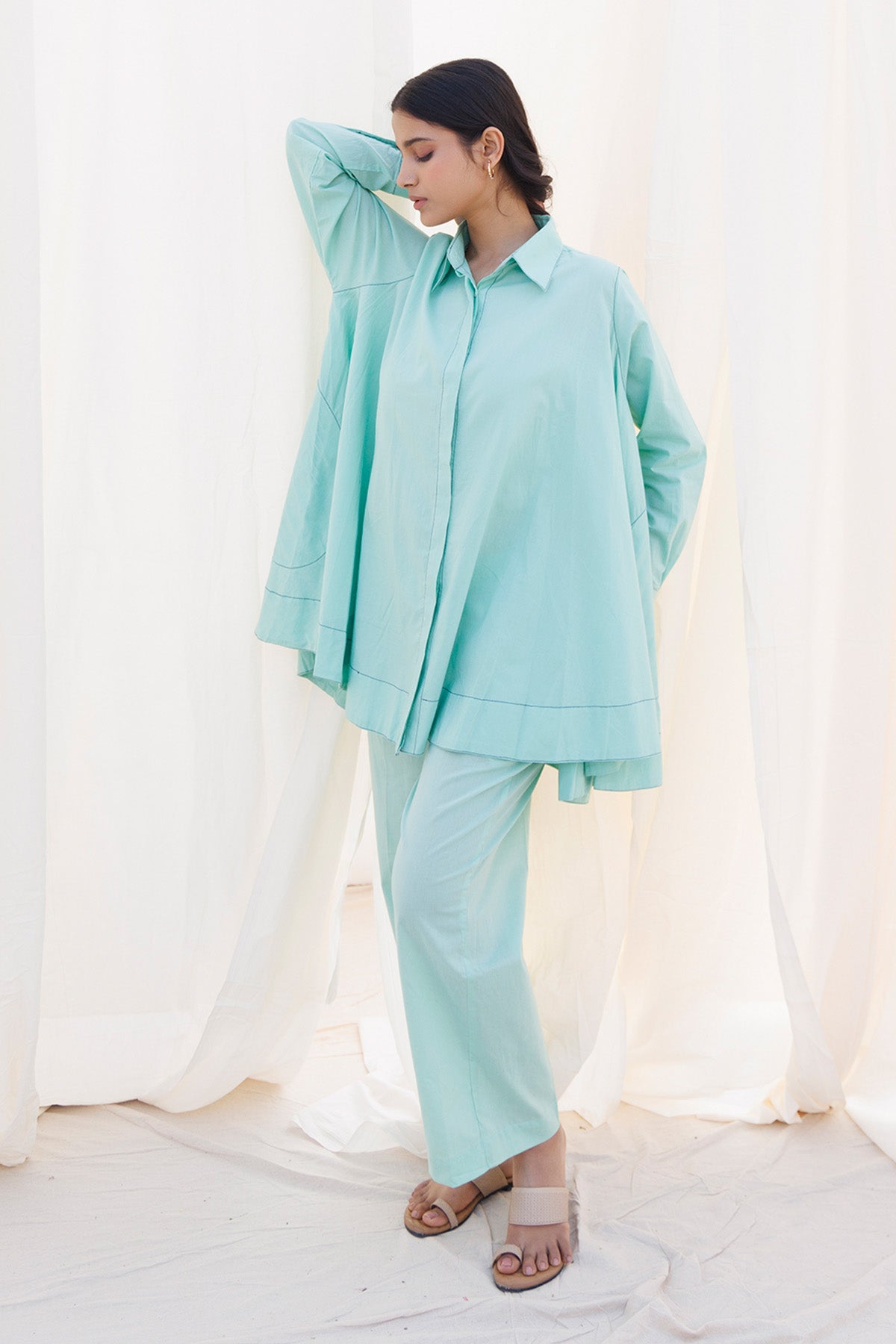 Sea Green Collar Flared Top