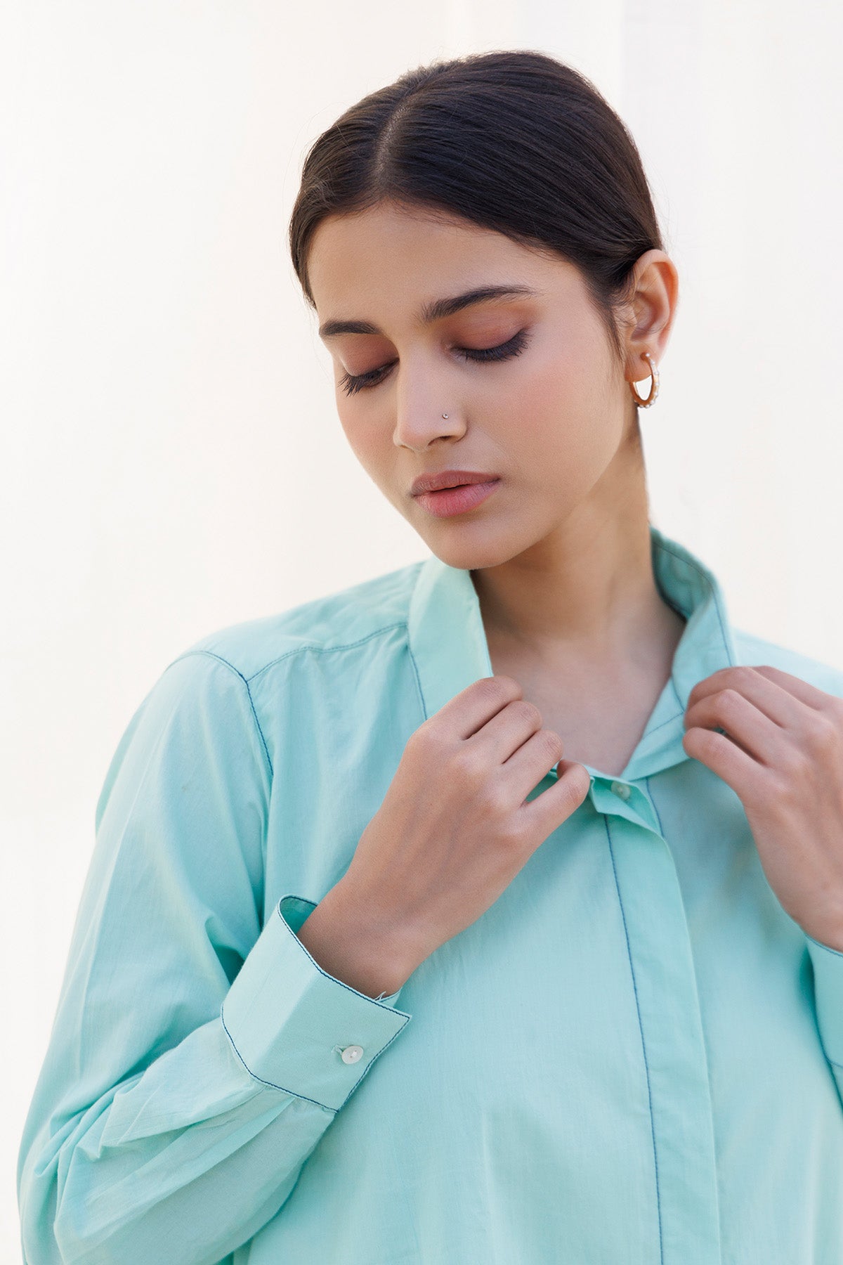 Sea Green Collar Flared Top