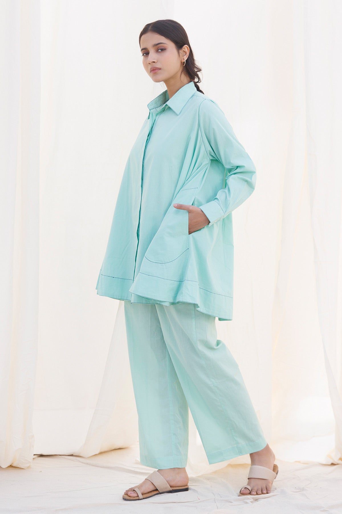 Sea Green Collar Flared Top