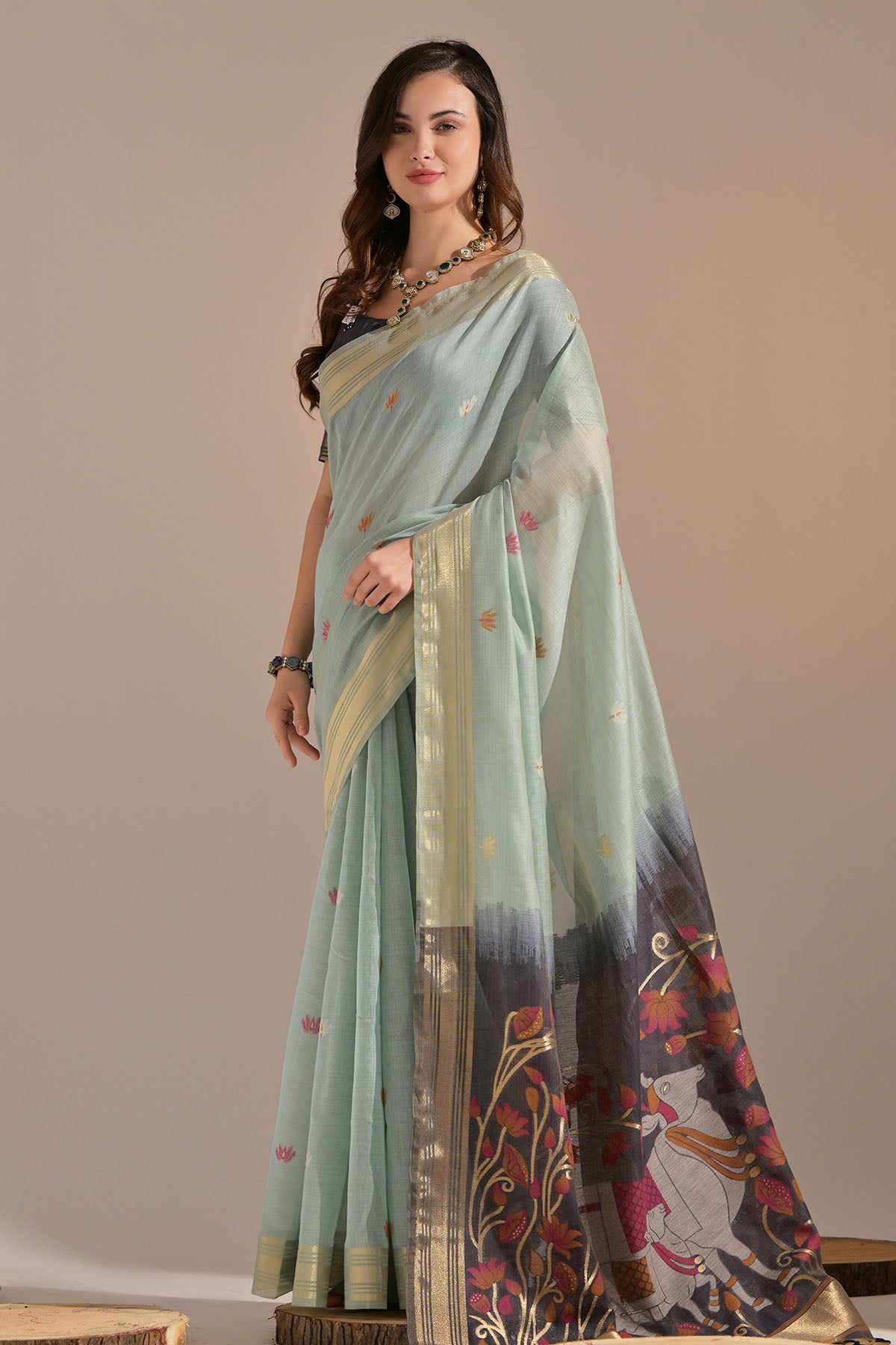 Buy Sea Green Cow Thread Work Saree by Lili Lala for women online at ScrollnShops