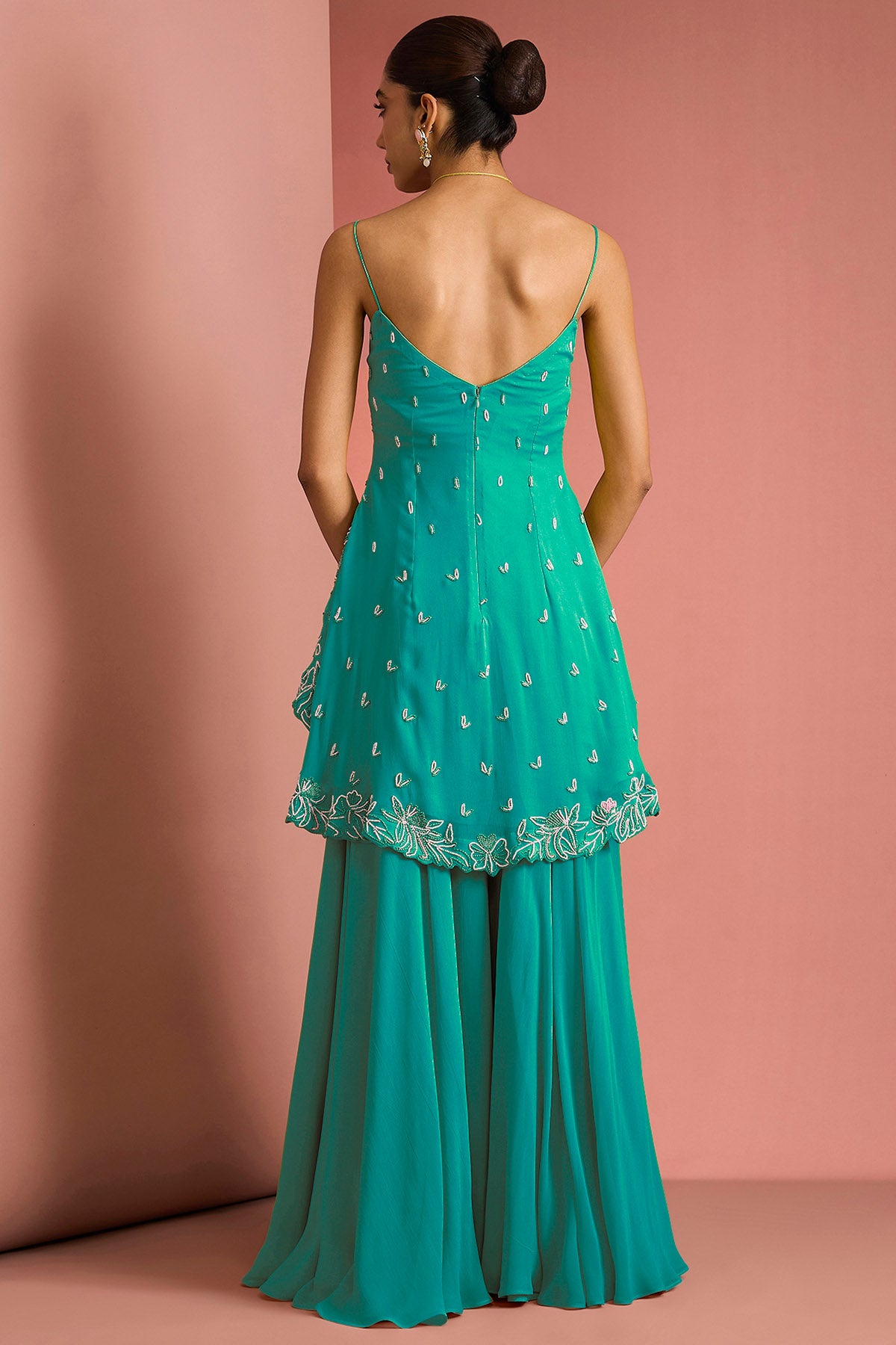 Sea Green Crepe Beads Kurta Set
