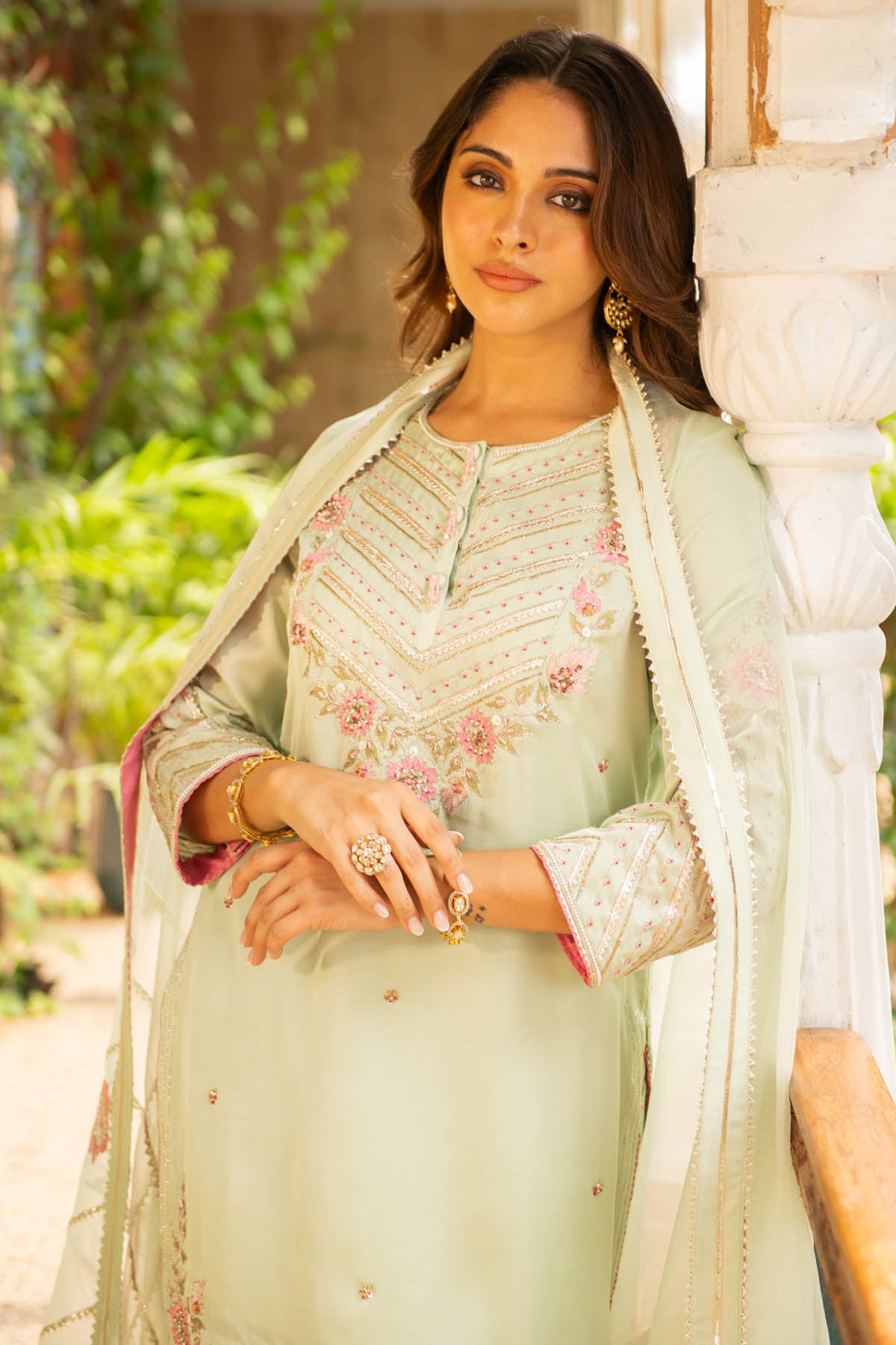 Sea Green Embroidered Dhoti Set