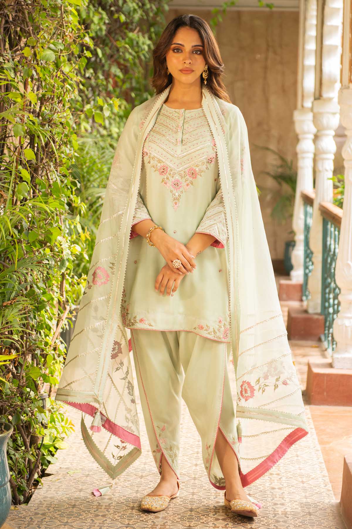 Buy Sea Green Embroidered Dhoti Set Online