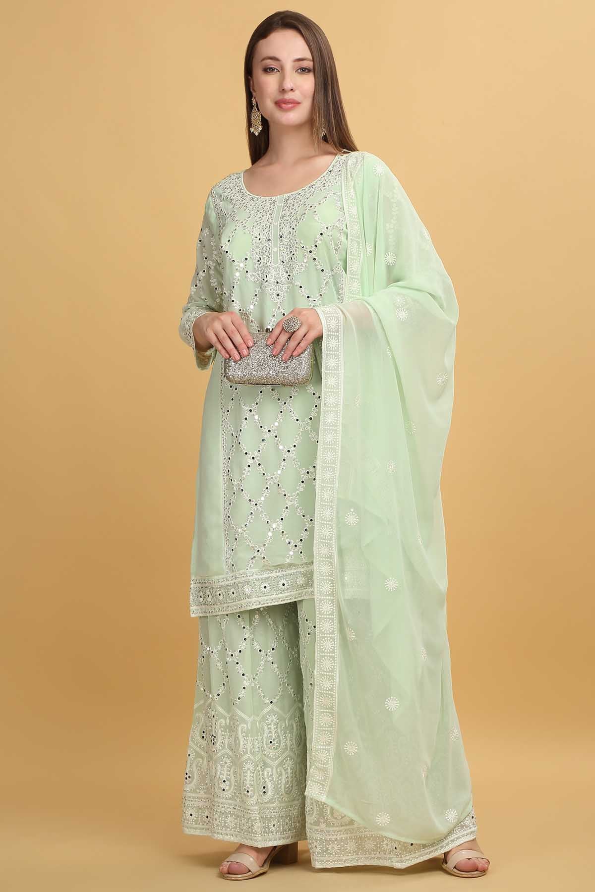 Buy Green Embroidered Short Kurta Set by Aham Vayam for women online at ScrollnShops