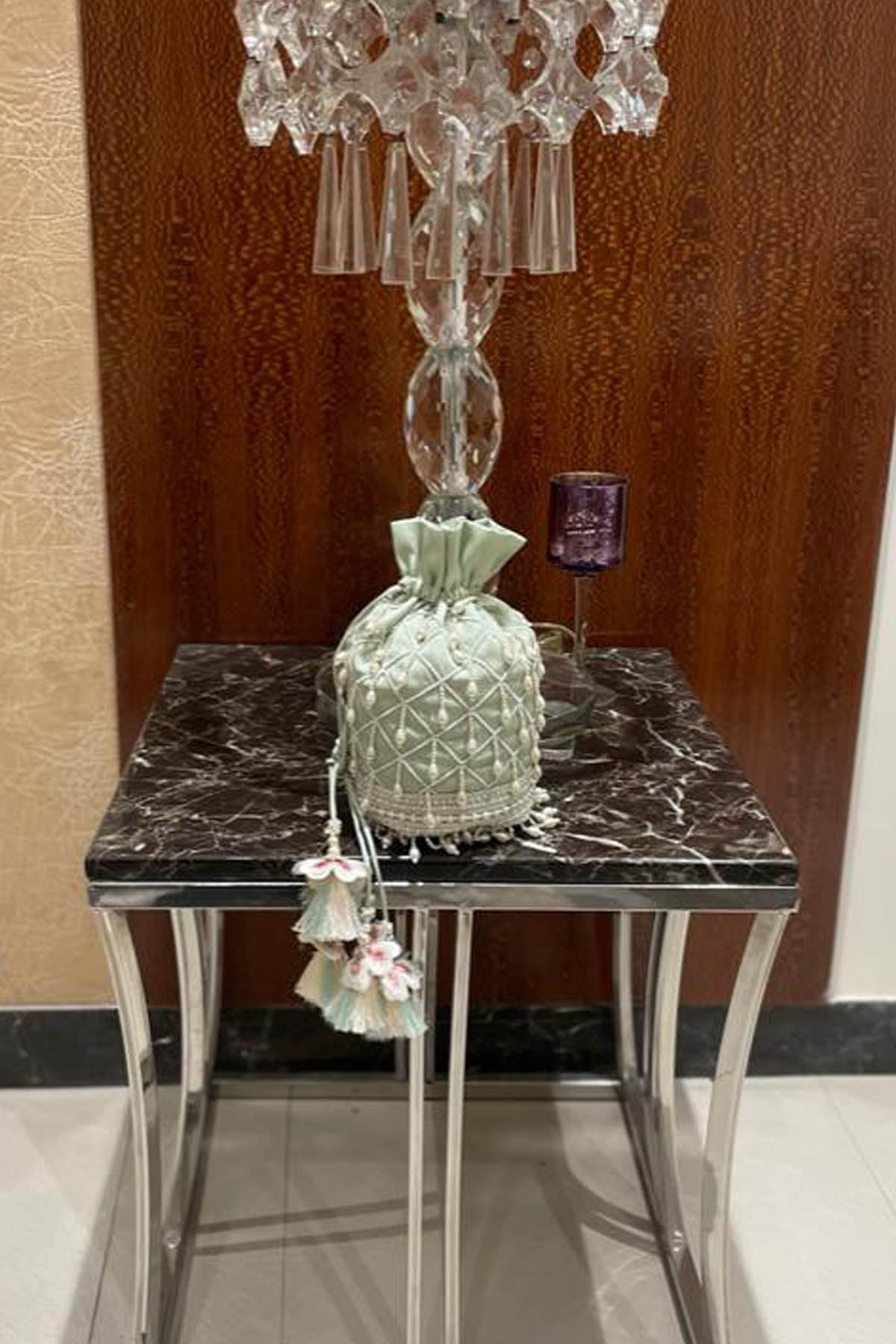 Ajiesh Oberoi Sea Green Embroidered Potli Accessories online at ScrollnShops