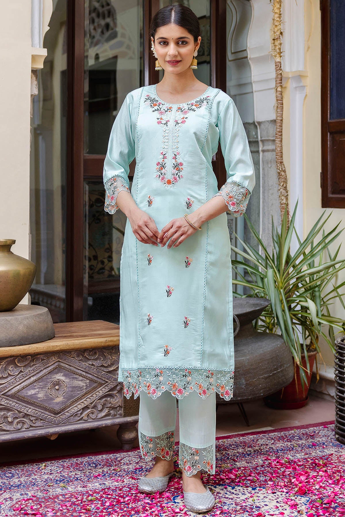 Sea Green Embroidery Kurta Set