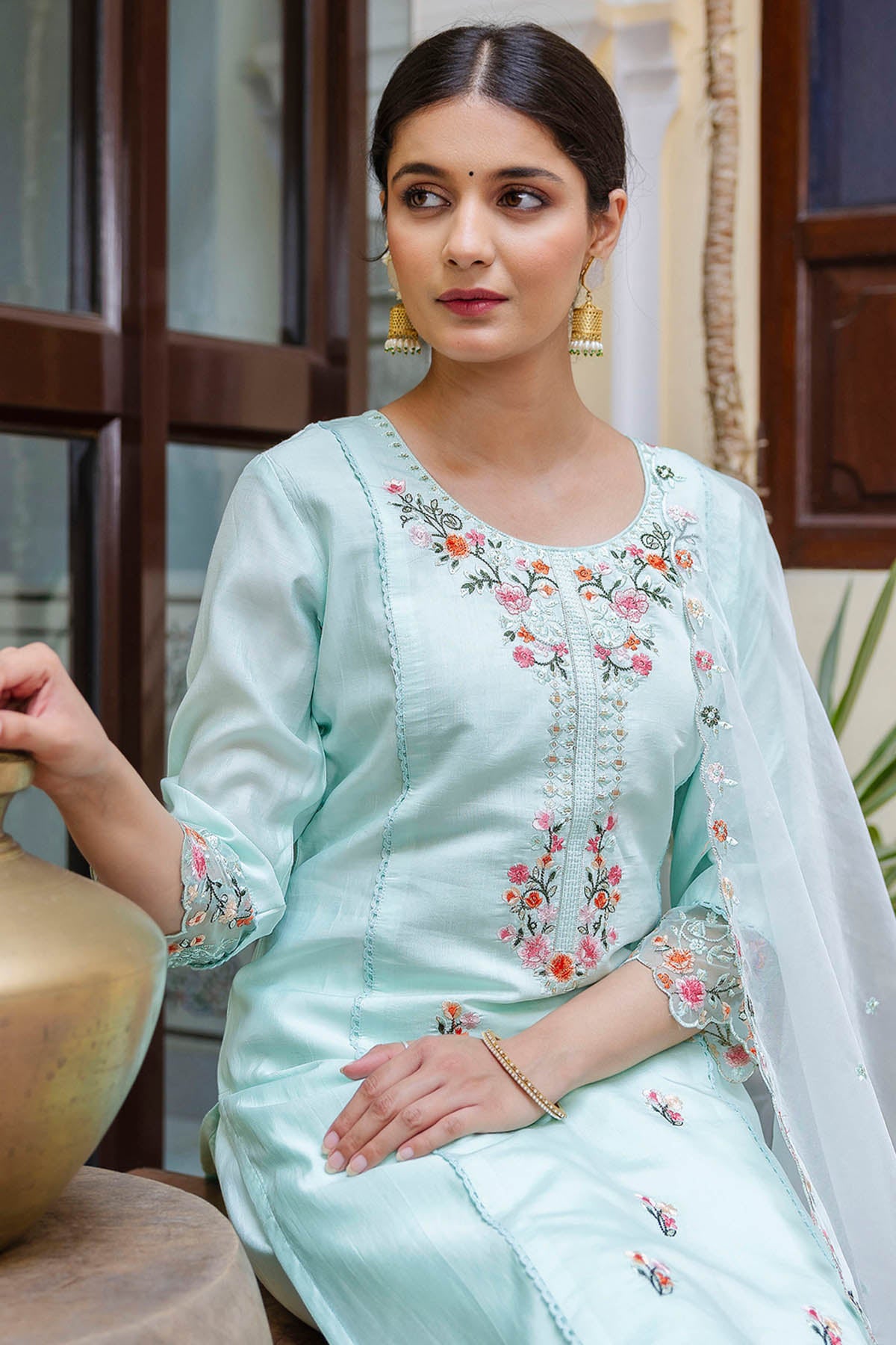 Sea Green Embroidery Kurta Set