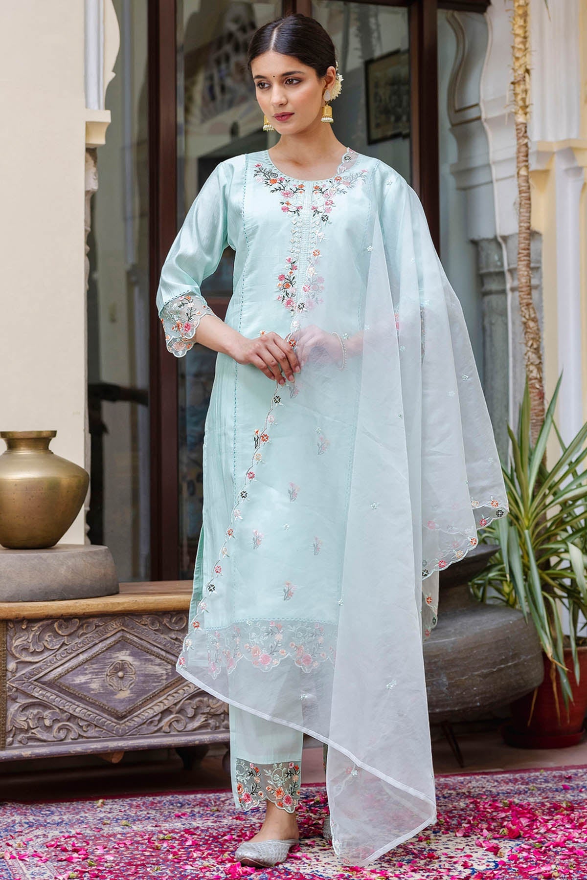 Buy Sea Green Embroidery Kurta Set for women by Aastha Fashion online available at scrollnshops
