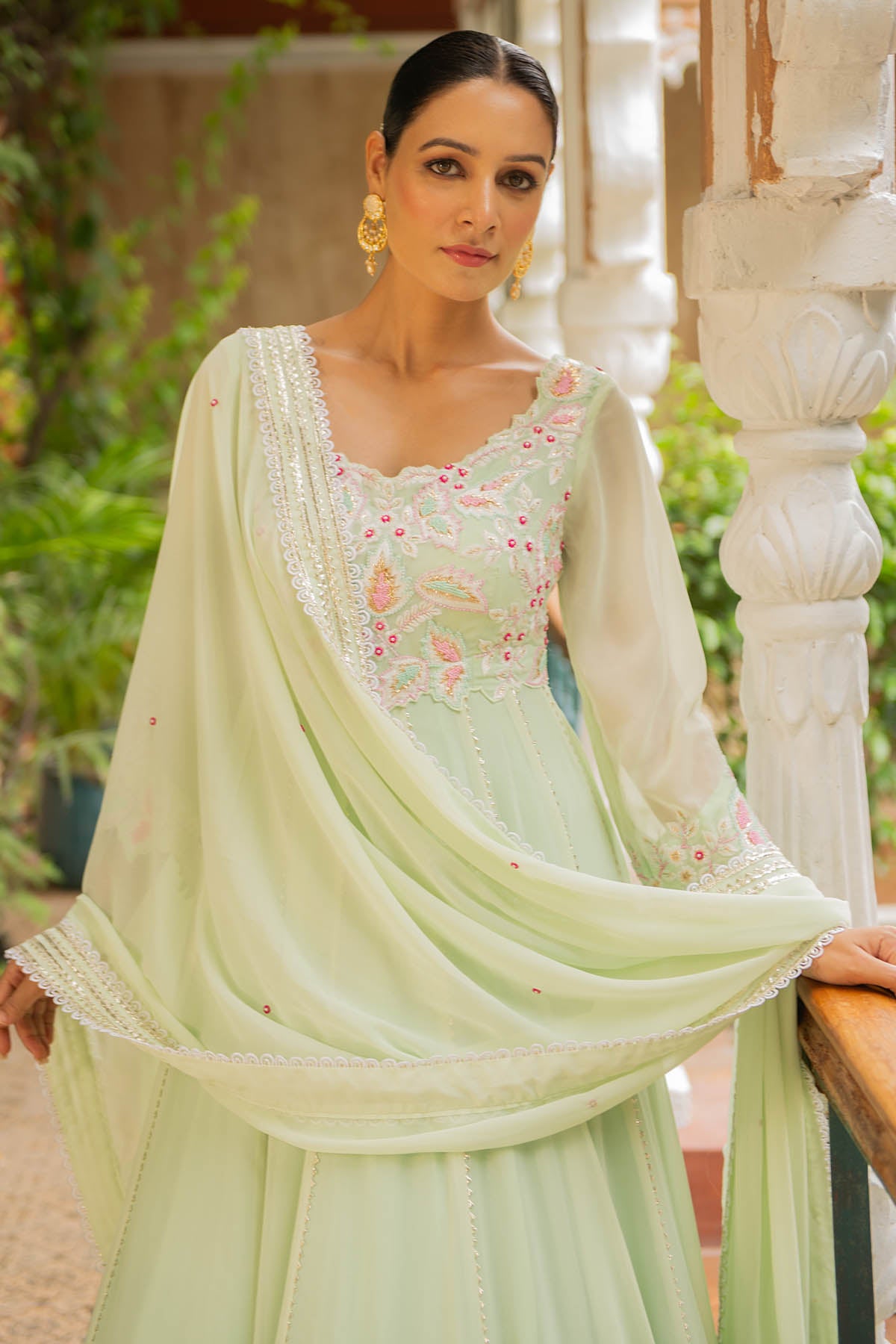 Sea Green Flared Anarkali Set