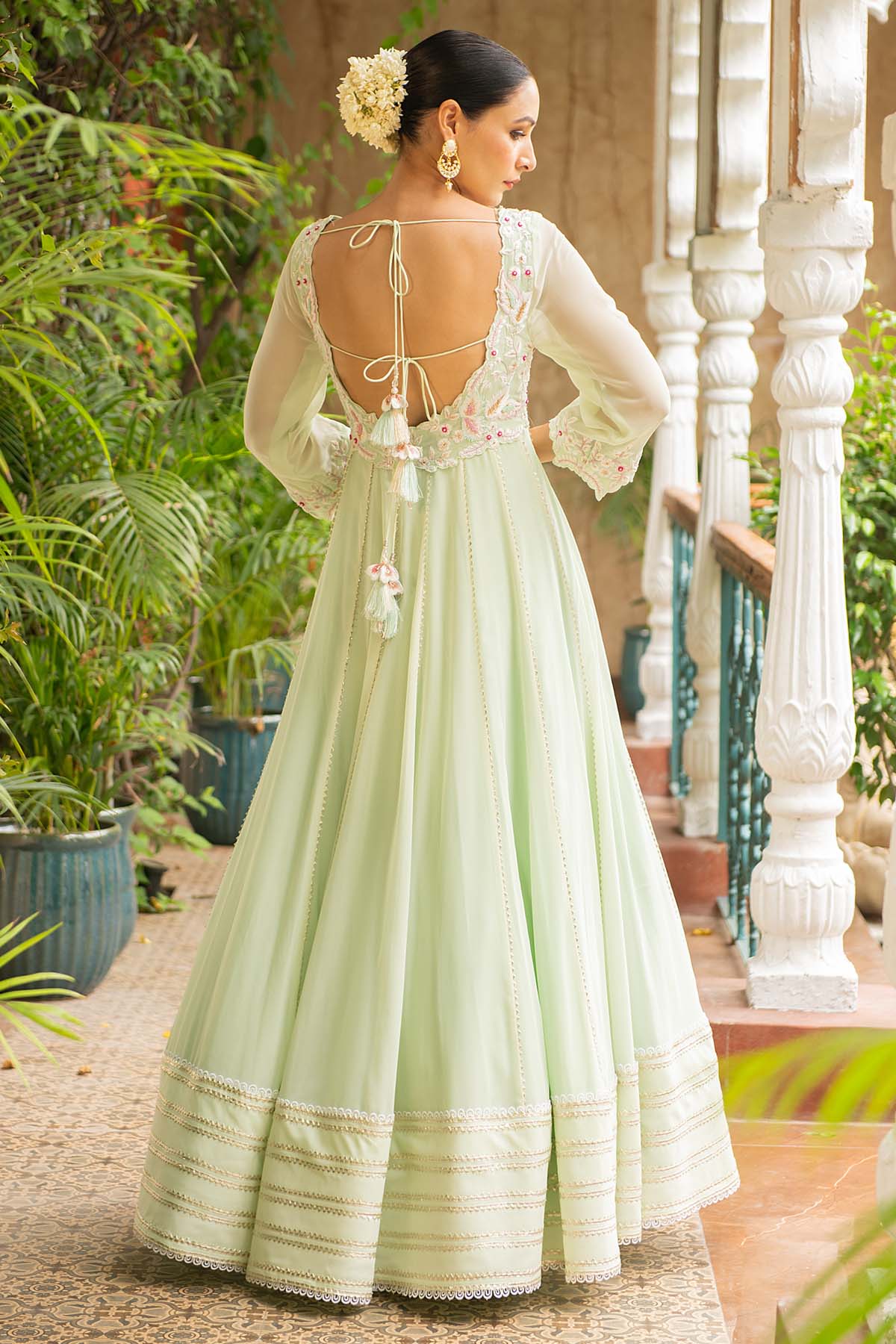 Sea Green Flared Anarkali Set