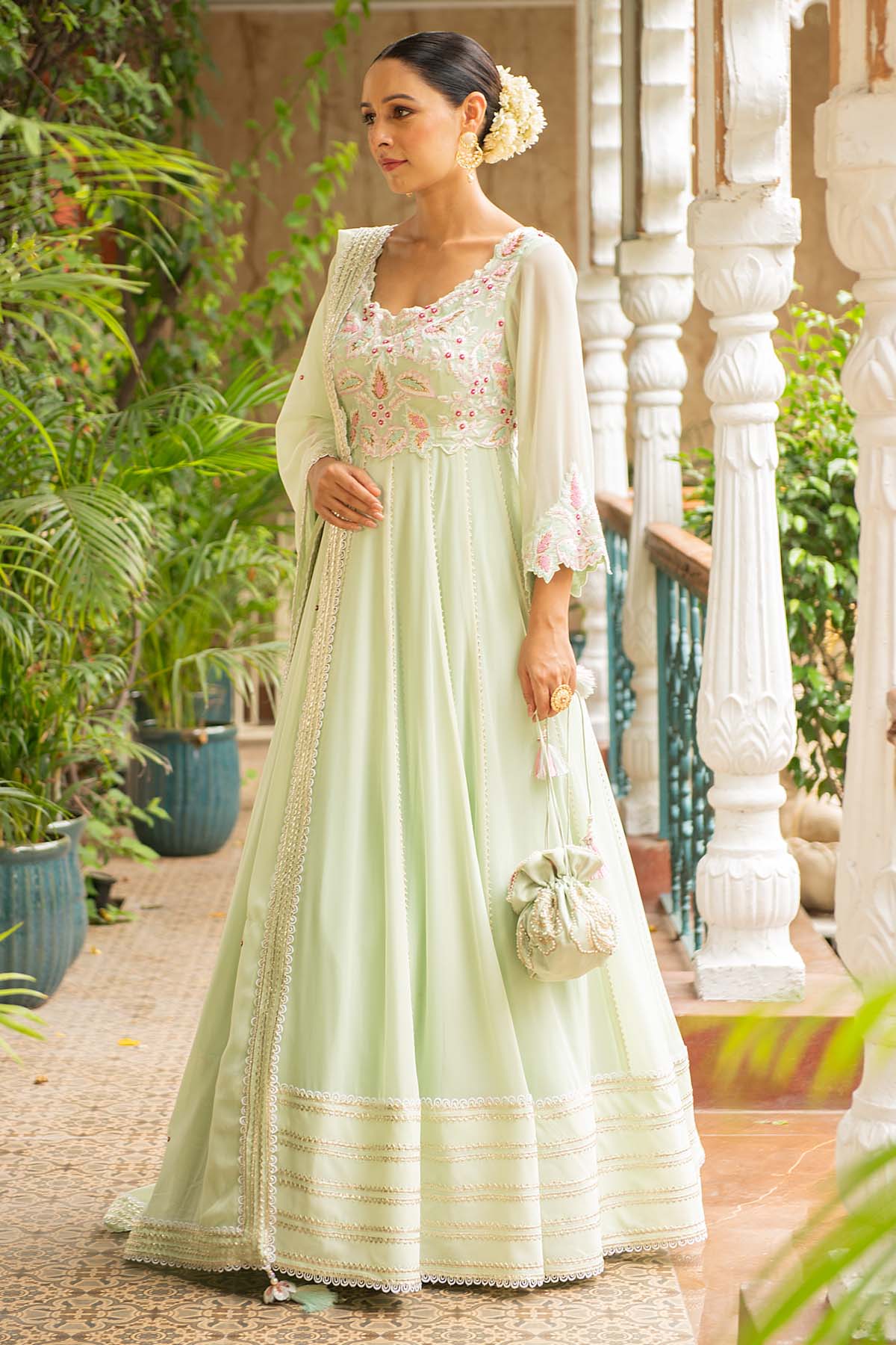 Sea Green Flared Anarkali Set