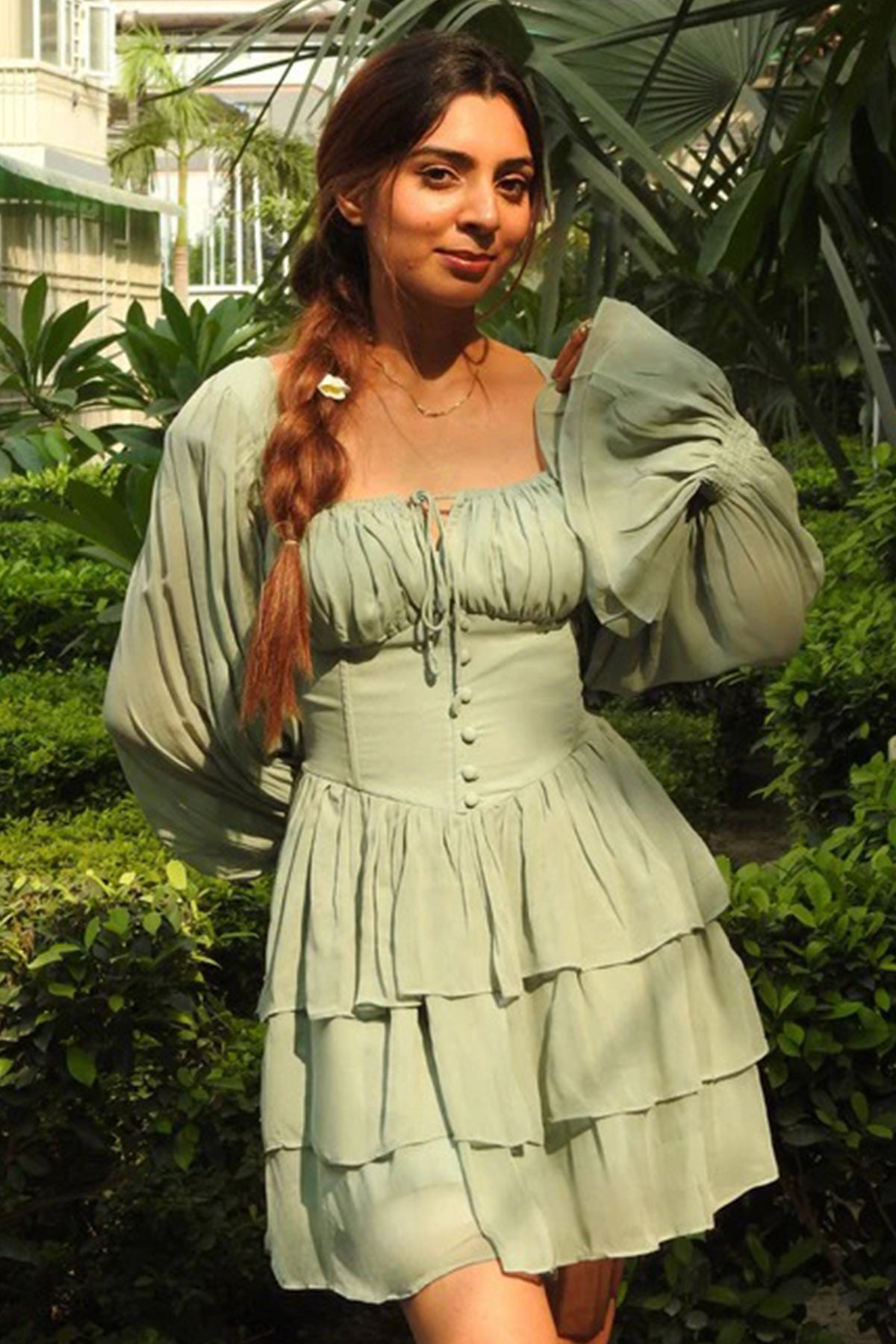 Buy Sea Green Gathered Mini Dress for women by Seoraa online available at scrollnshops