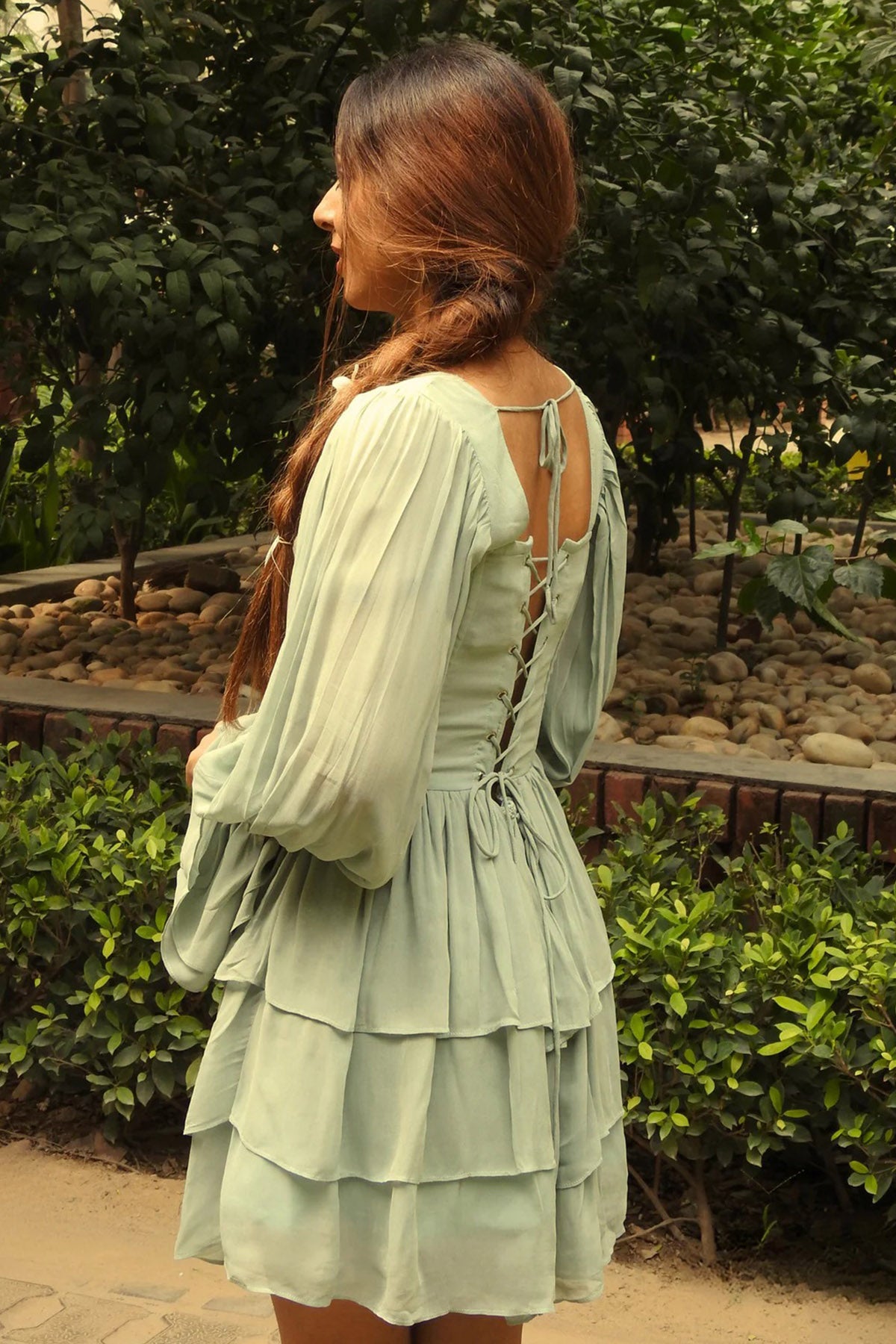 Sea Green Gathered Mini Dress