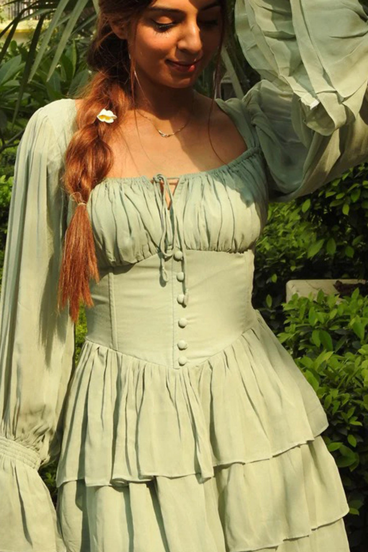 Sea Green Gathered Mini Dress