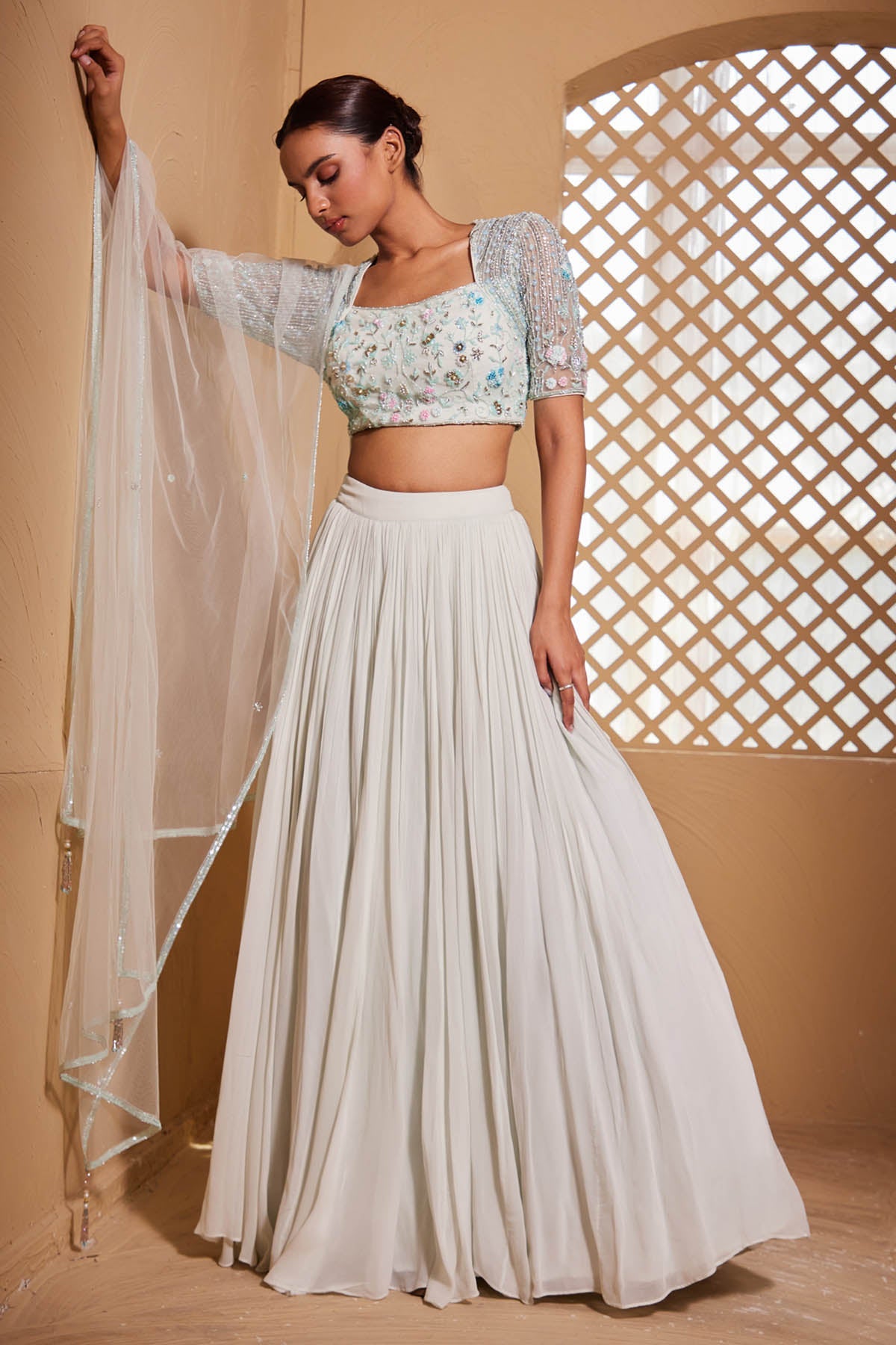 Muditaa By Urmila Sea Green Georgette Lehenga Set for women online at ScrollnShops