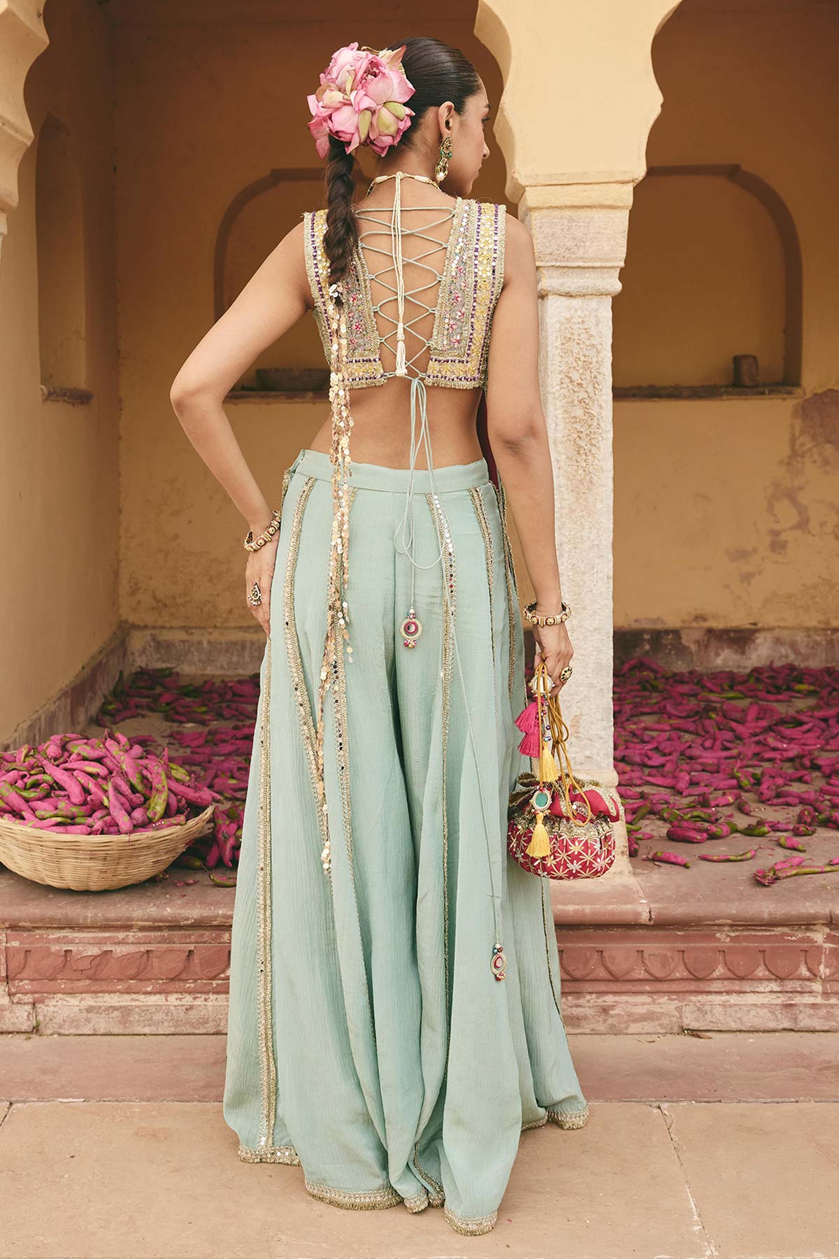 Sea Green Mirror Zari Kurta Set