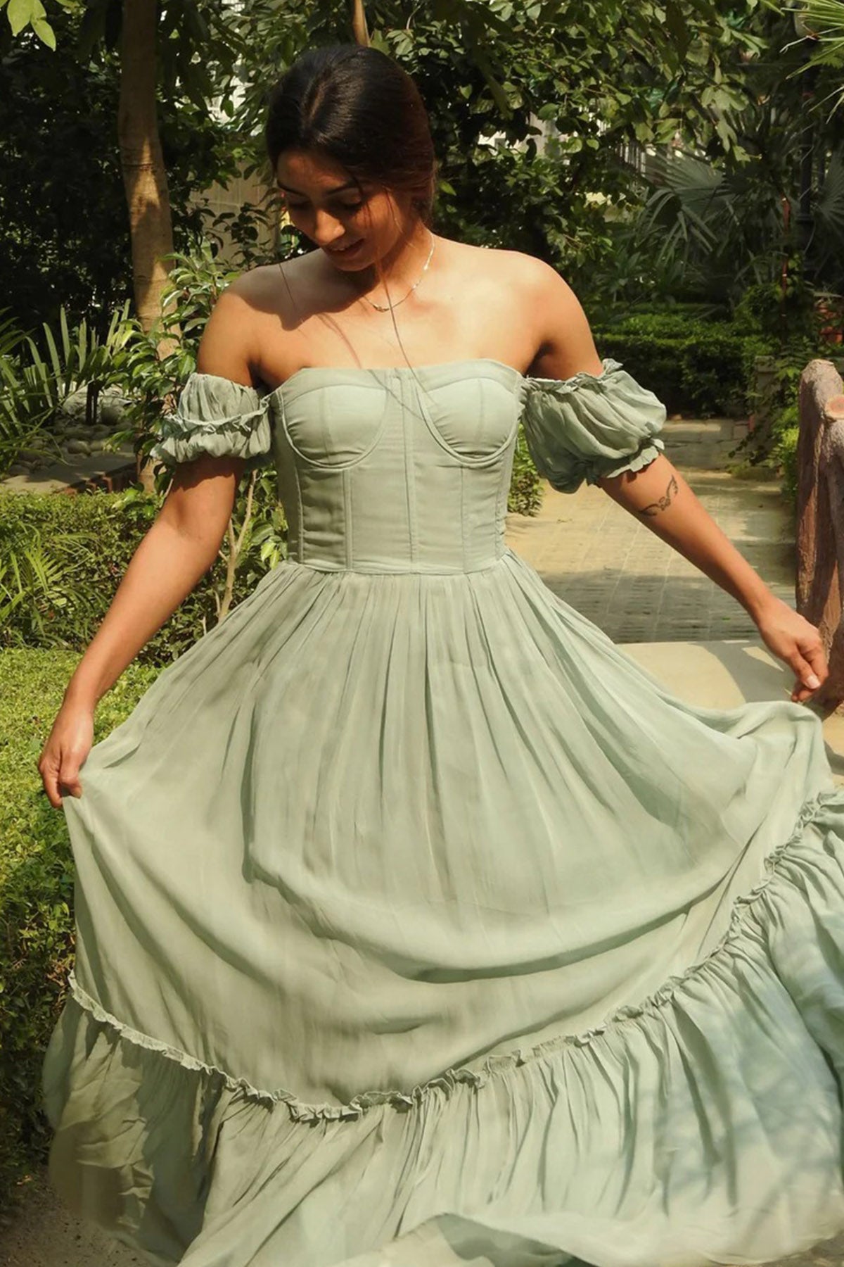 Sea Green Off Shoulder Dress