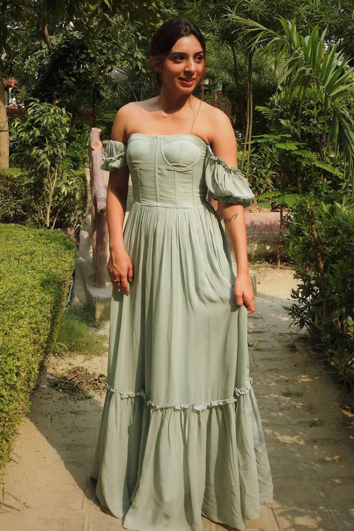 Buy Sea Green Off Shoulder Dress for women by Seoraa online available at scrollnshops