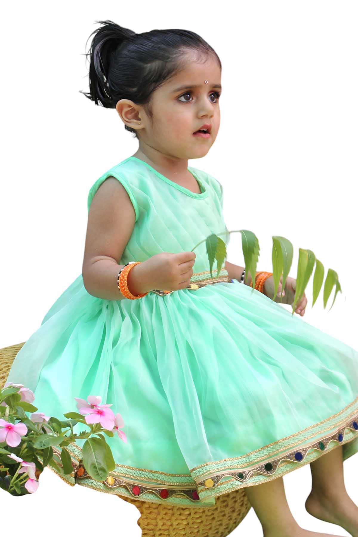 Sea Green Organza Floral Frock