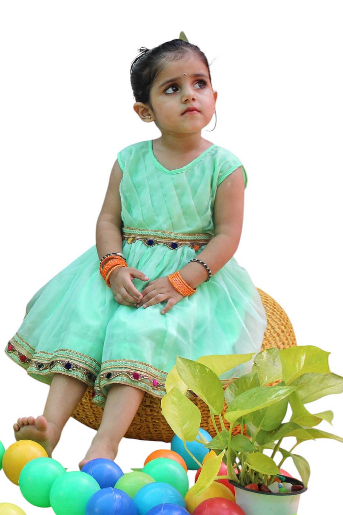 Buy Sea Green Organza Floral Frock by ViYa for Girls online at ScrollnShops