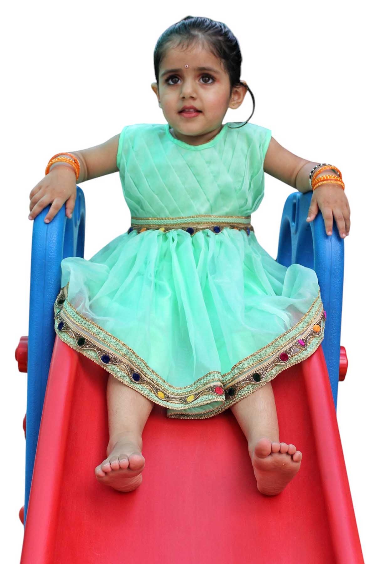 Sea Green Organza Floral Frock