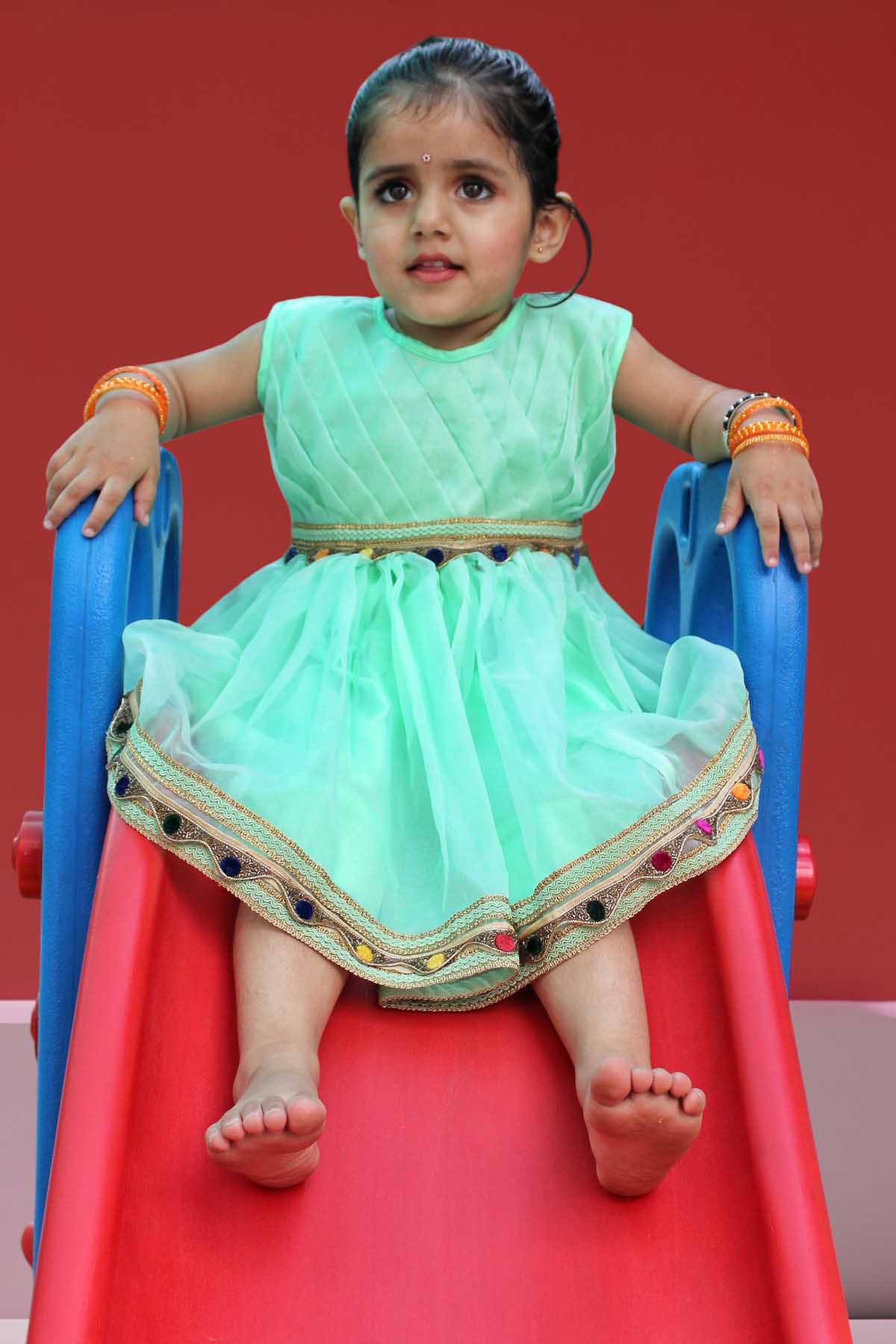 Sea Green Organza Floral Frock