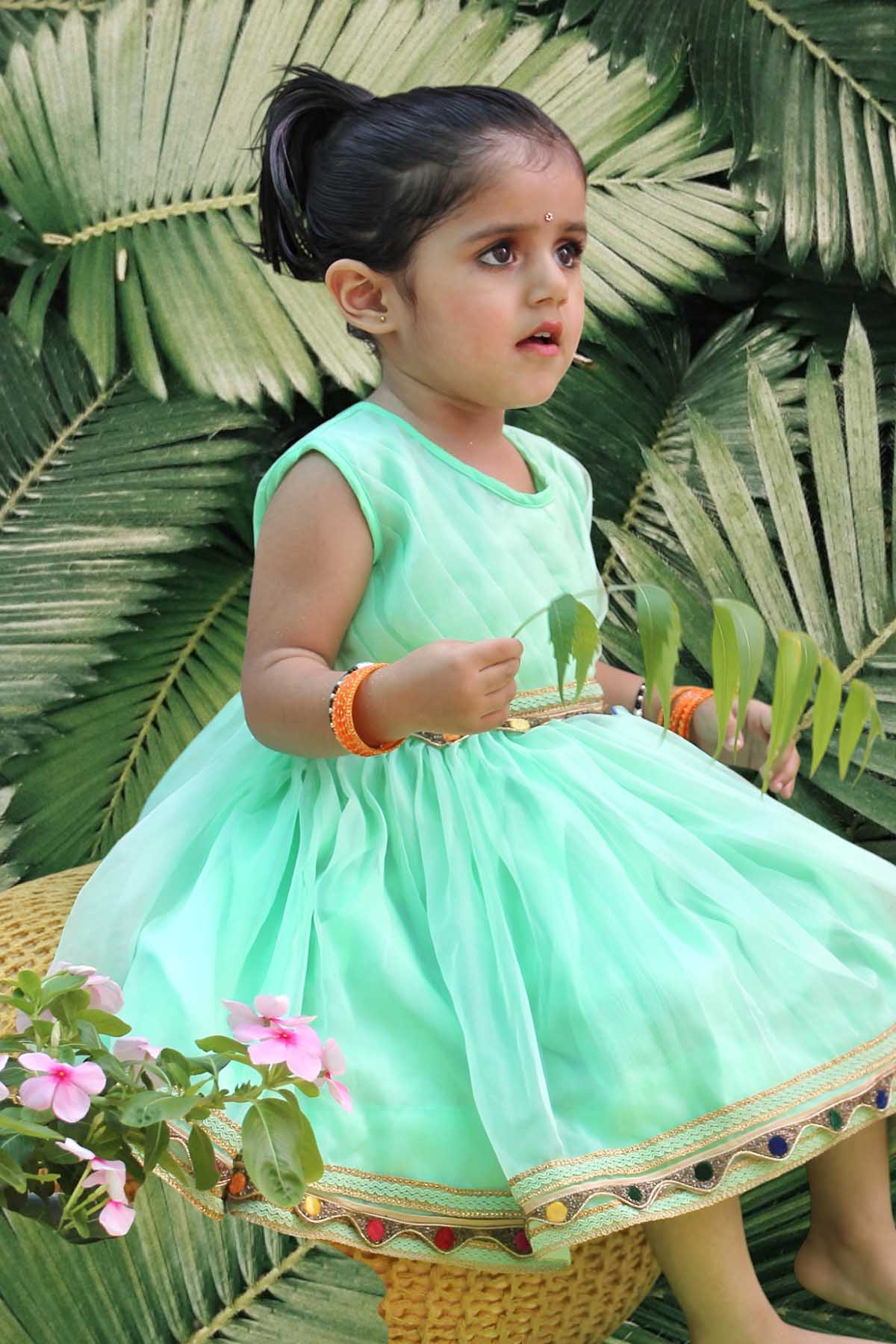 Sea Green Organza Floral Frock