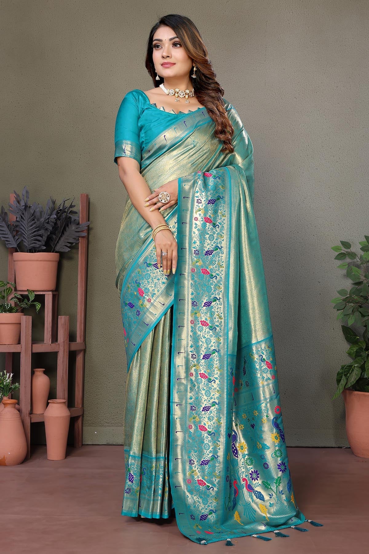 Buy Sea Green Paithani Woven Saree for women by Aastha Fashion online available at scrollnshops