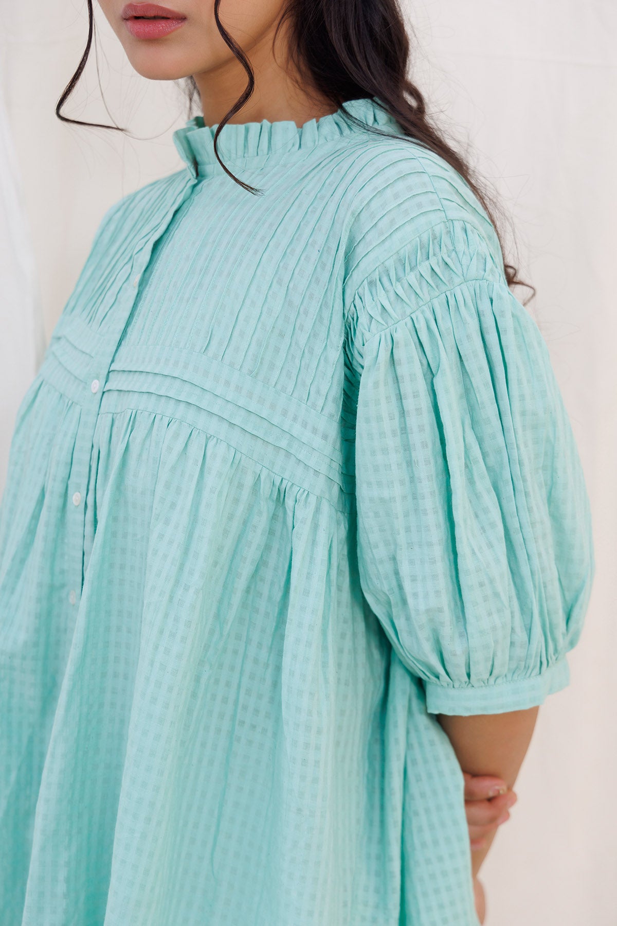 Sea Green Pintuck Flared Top