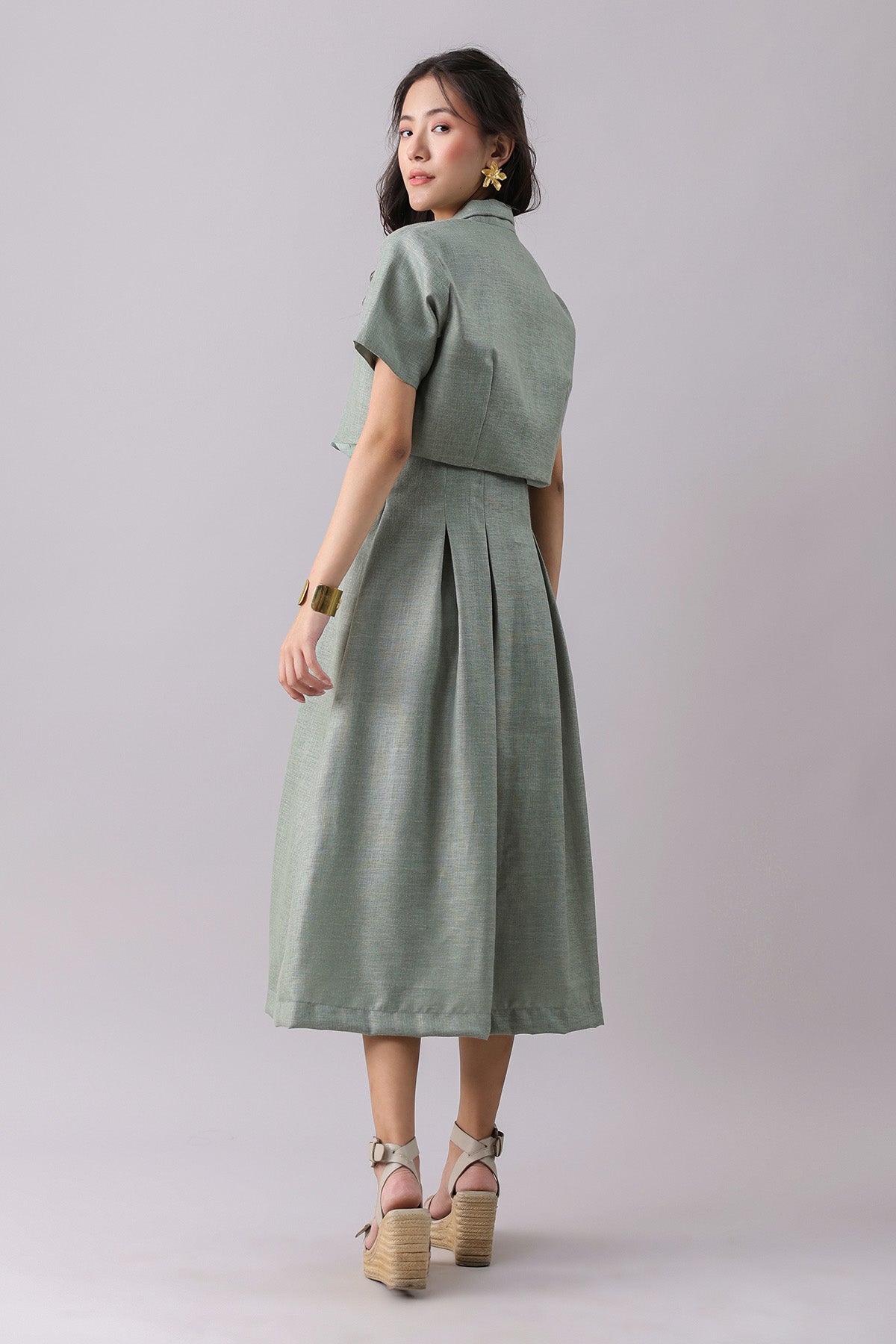 Sea Green Pleated Dress & Shirt